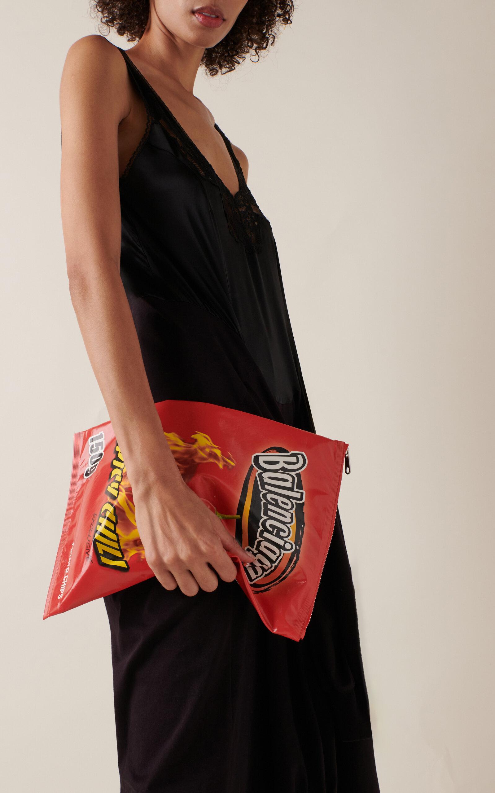 Balenciaga Chips Glossy Leather Clutch in Red | Lyst