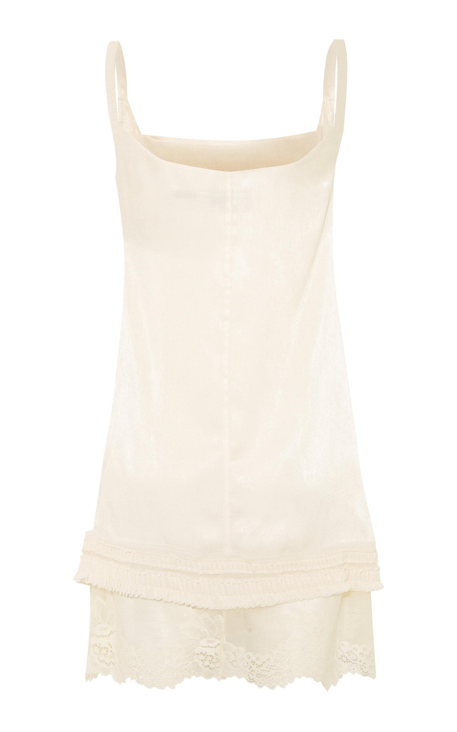 knee length dresses for ladies Lalisa Lace Trim Ruched Front Mini Dress M / White main image 0