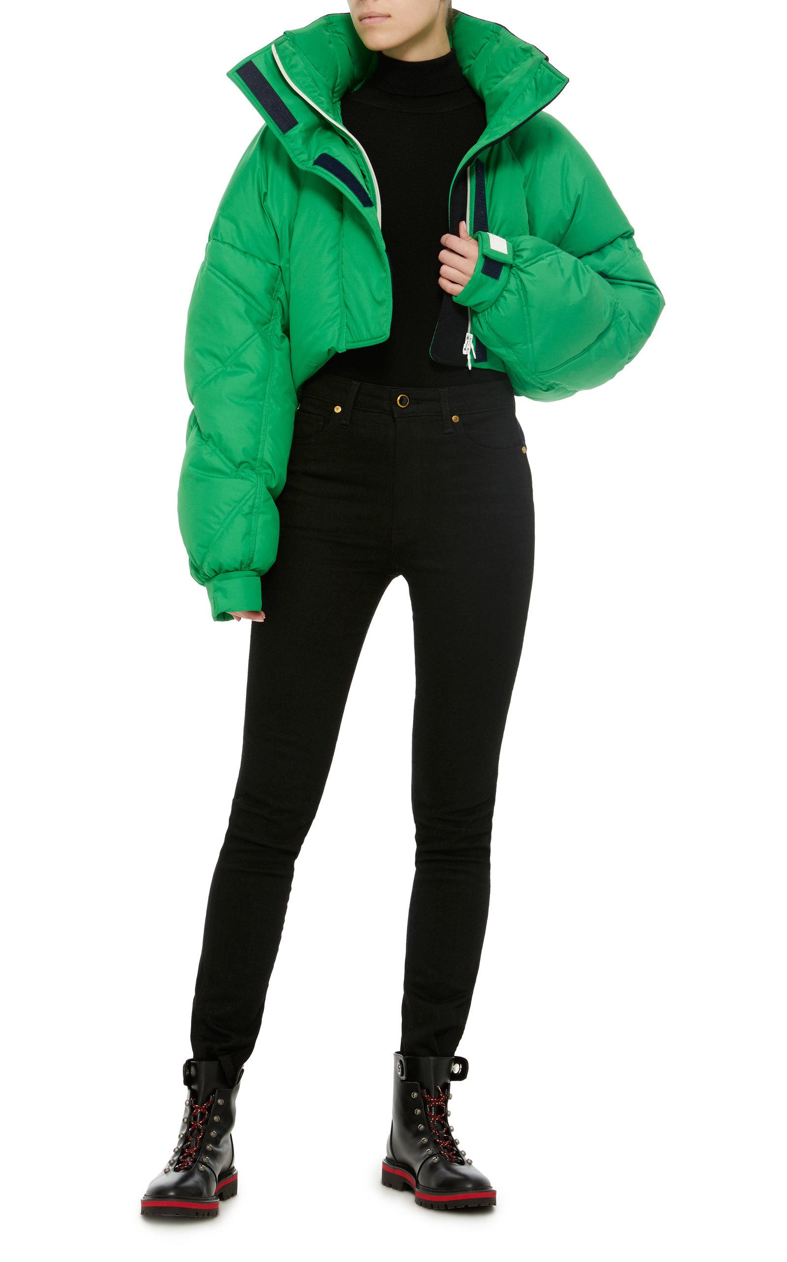 cropped green puffer jacket