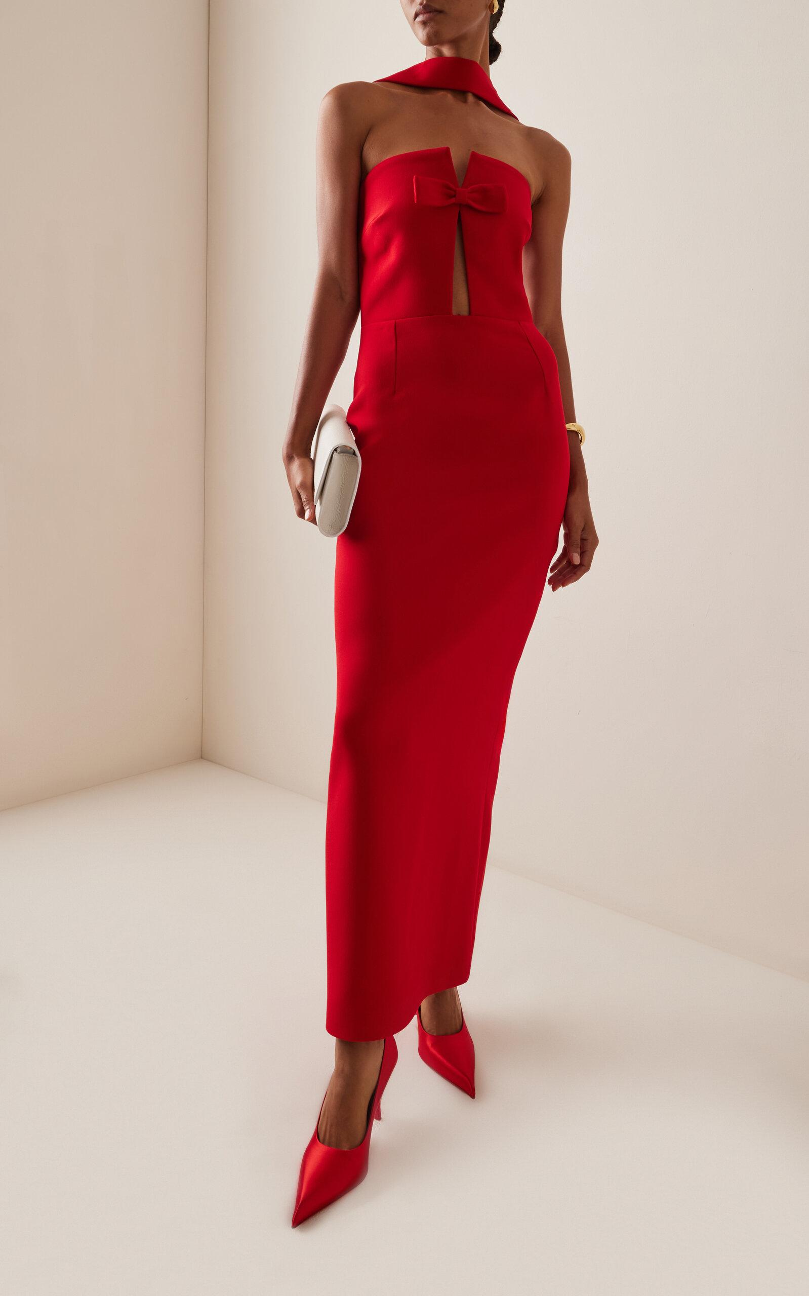 The New Arrivals Ilkyaz Ozel Holly Crepe Maxi Halter Dress in Red | Lyst