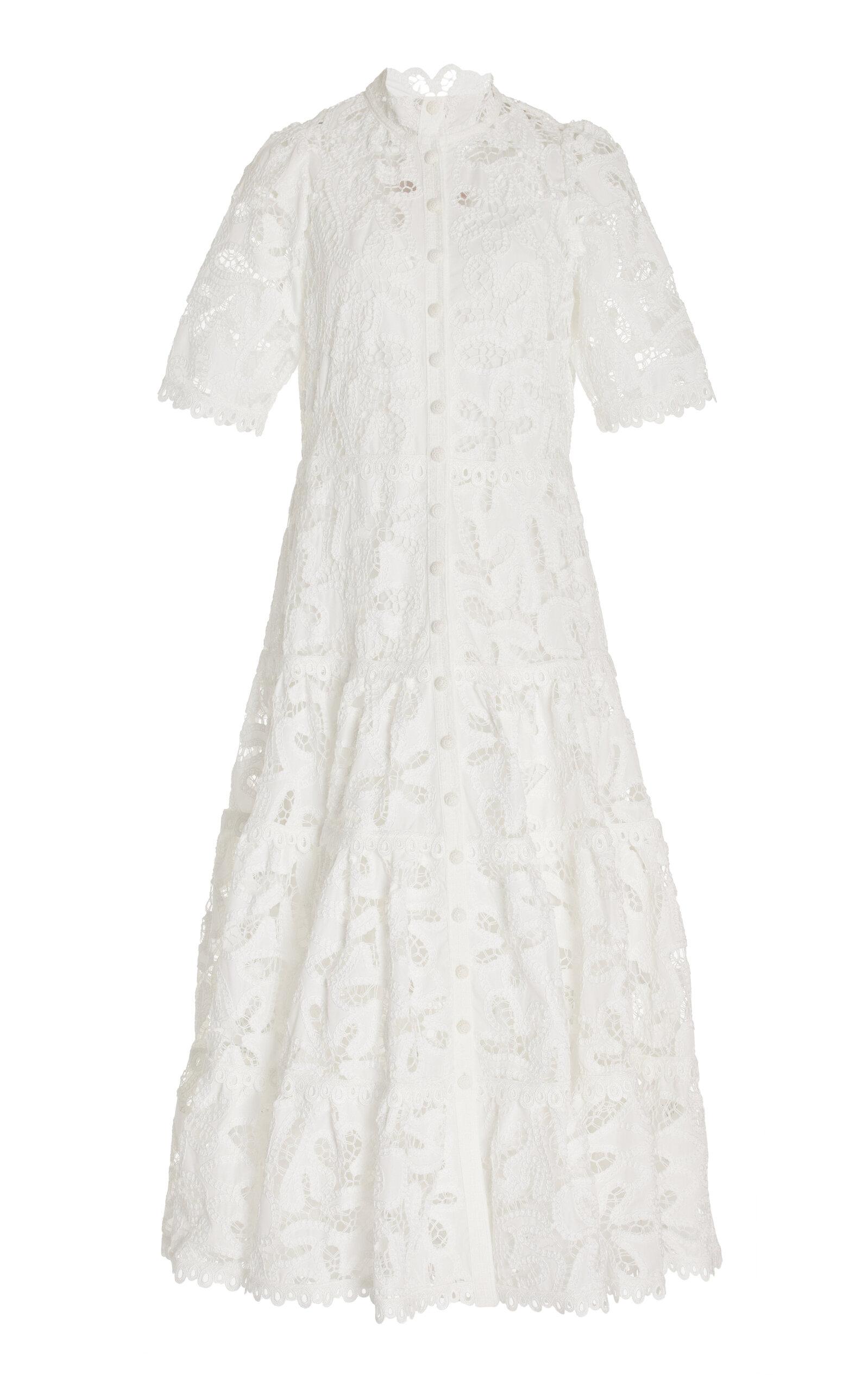 Alexis Ledina Lace Broderie Midi Dress in White | Lyst