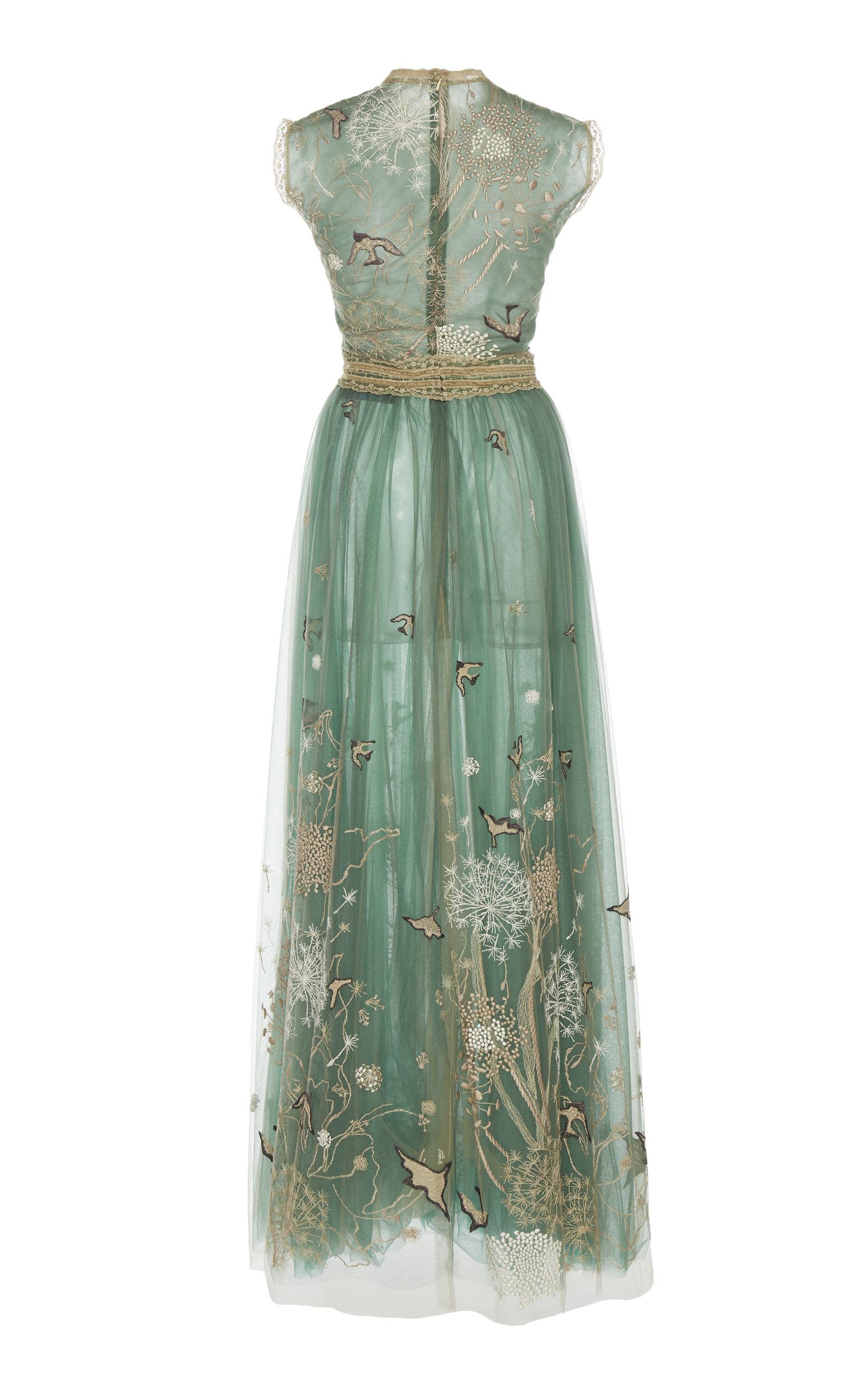 Costarellos Story-telling Embroidered Tulle Dress in Green | Lyst