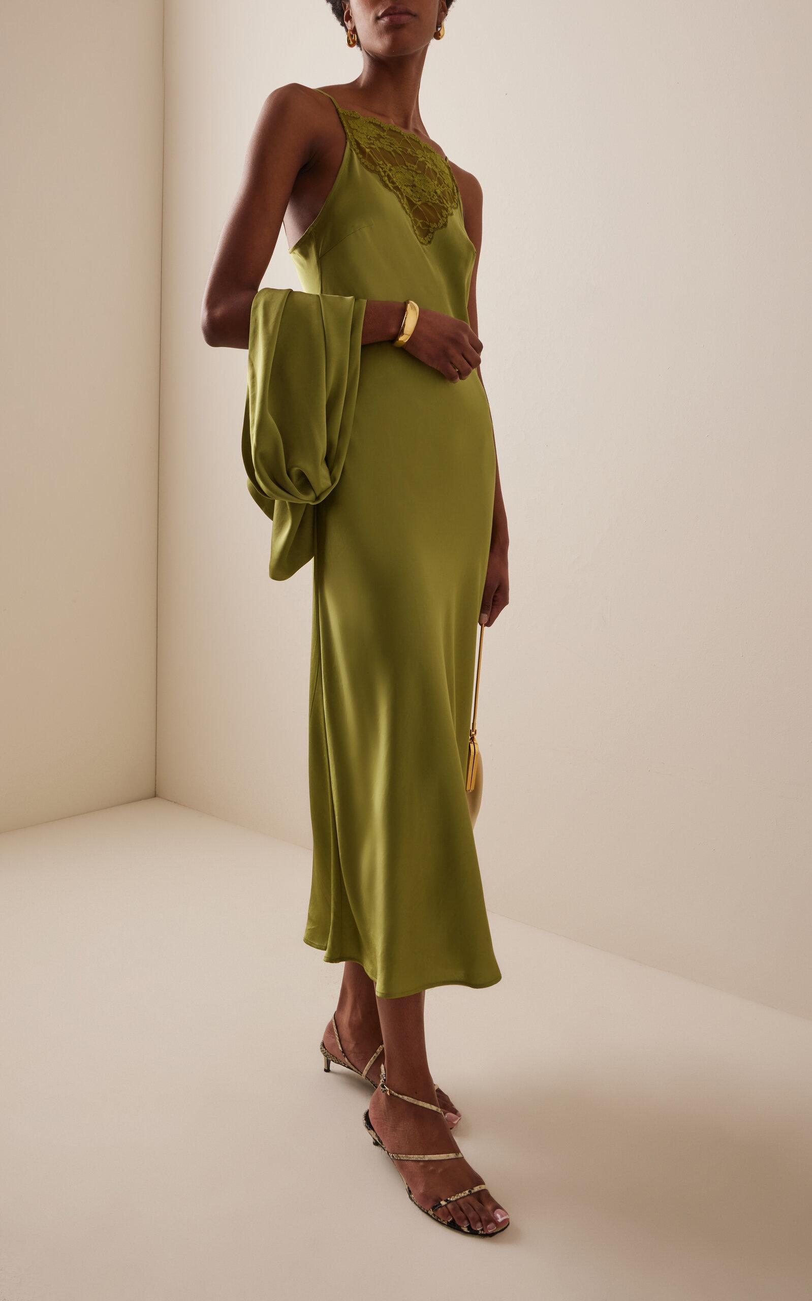 By Malene Birger Libbie Lace-Trimmed Satin Midi Dress in Green | Lyst Australia By Malene Birger Libbie Lace-Trimmed Satin Midi Dress in Green | Lyst Australia