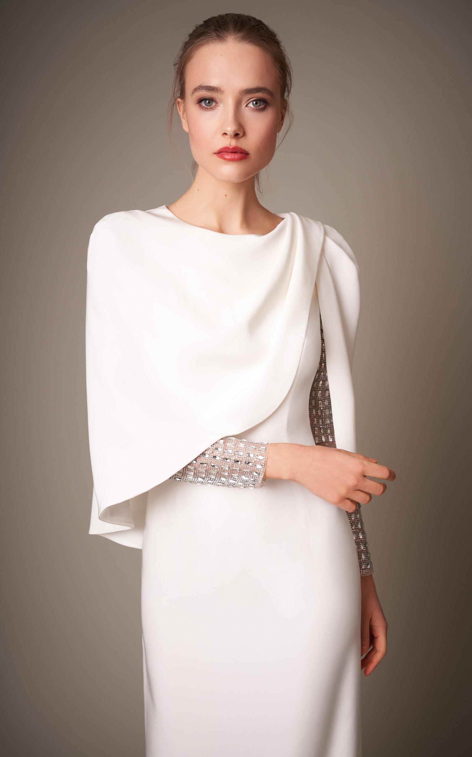 Jenny Packham Ursula Crystal sleeved Cape detailed Crepe Gown in