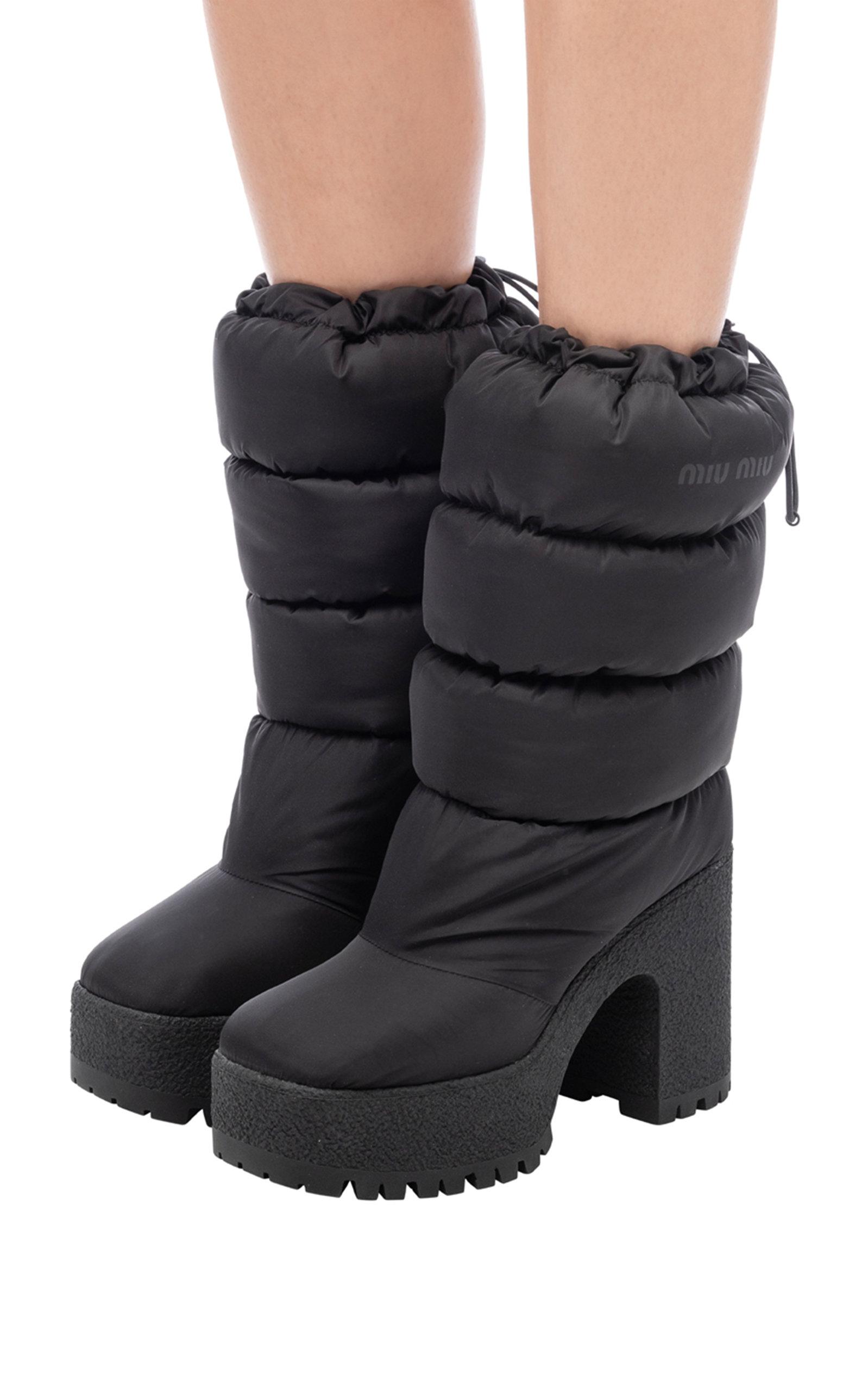 Miu Miu Puffy Nylon Platform Boots in Black | Lyst