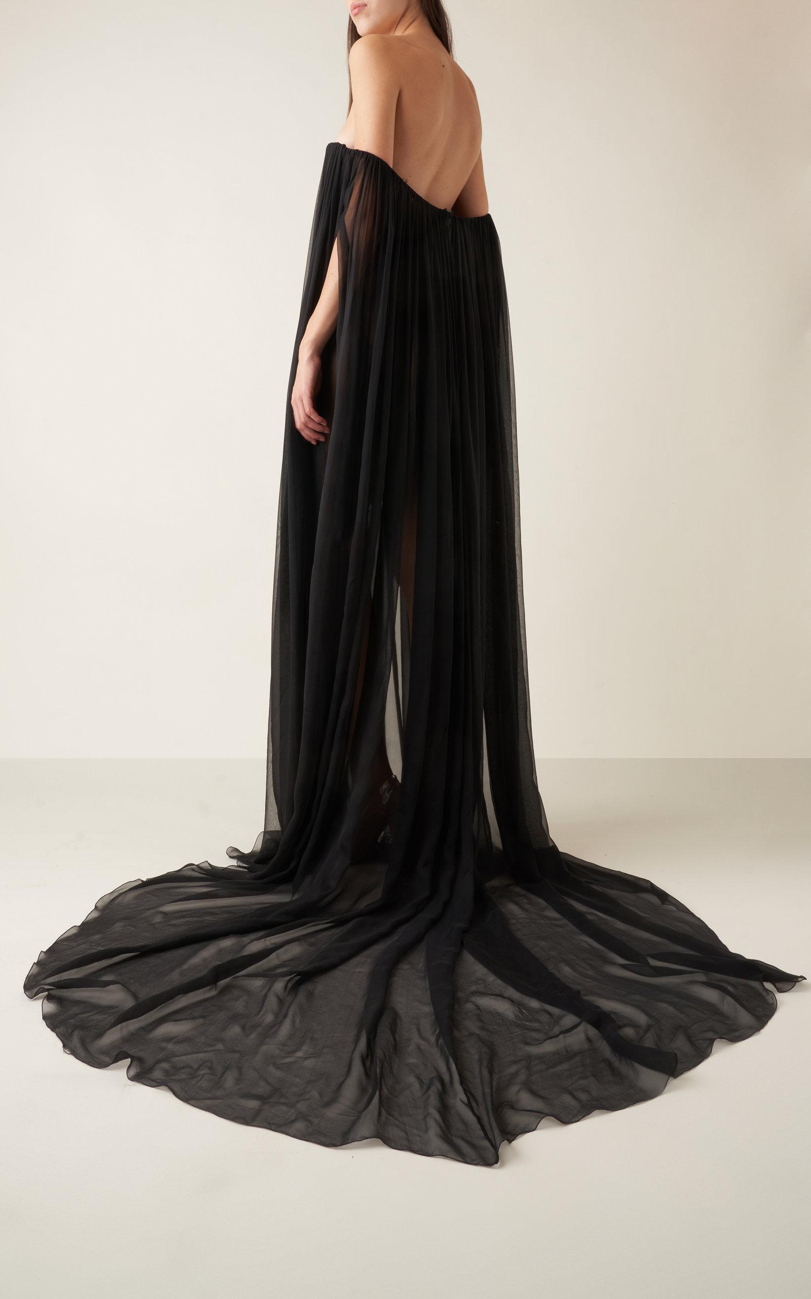 Valentino Black Silk Chiffon Lace Dress