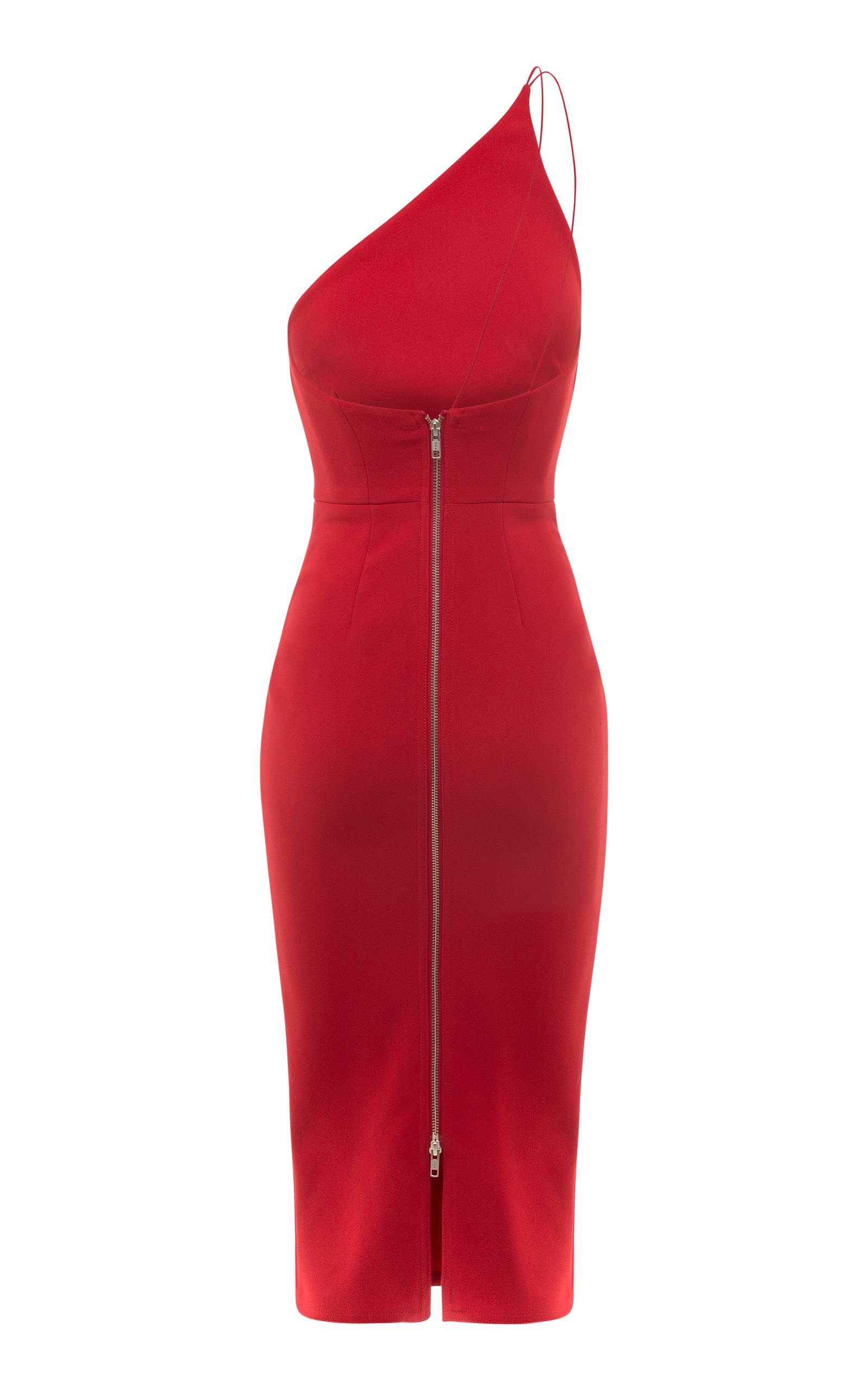 Alex Perry Synthetic Rumer One Shoulder Midi Dress in Red - Lyst