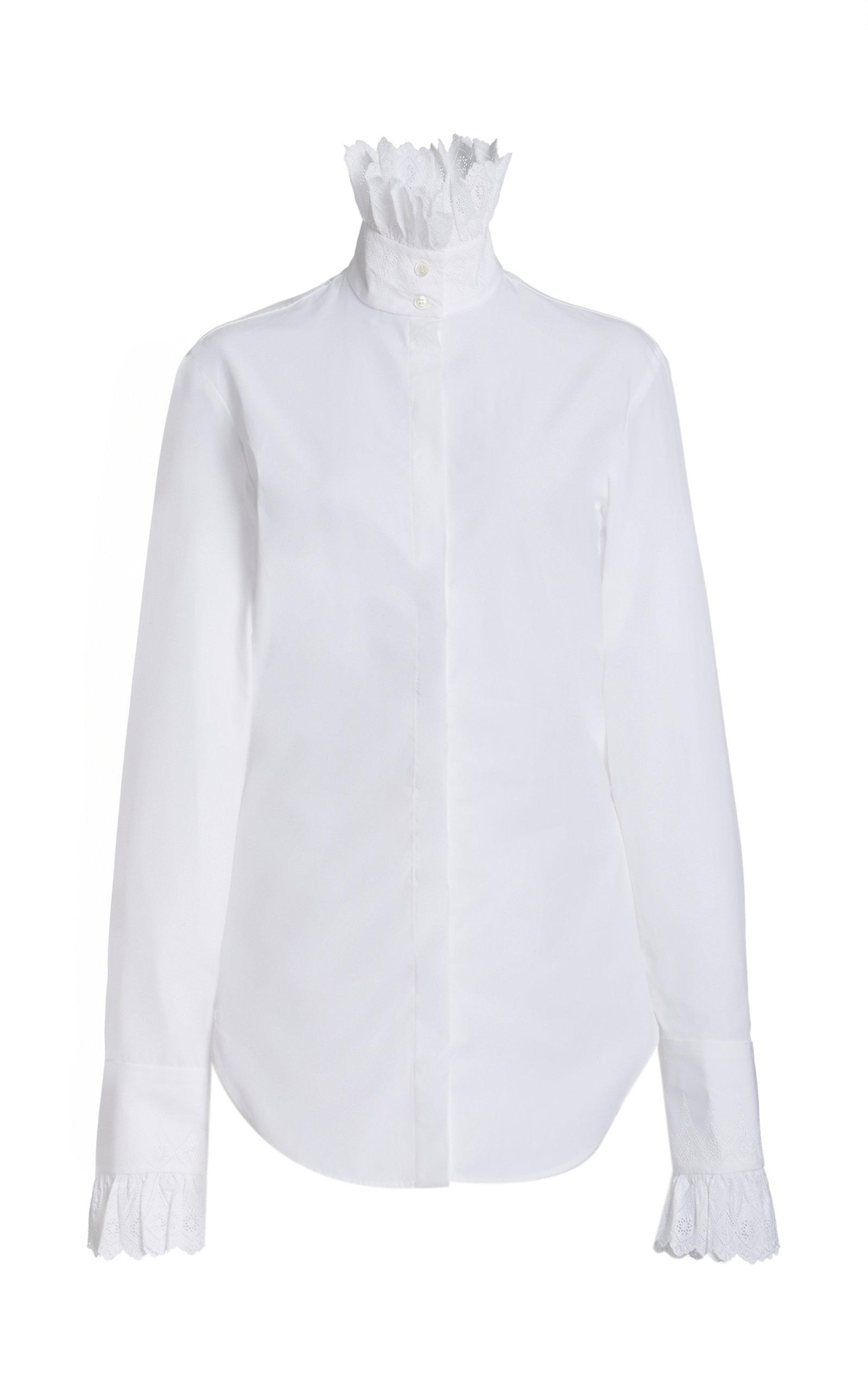 Paco Rabanne Ruffled Cotton Poplin High neck Shirt in White Lyst