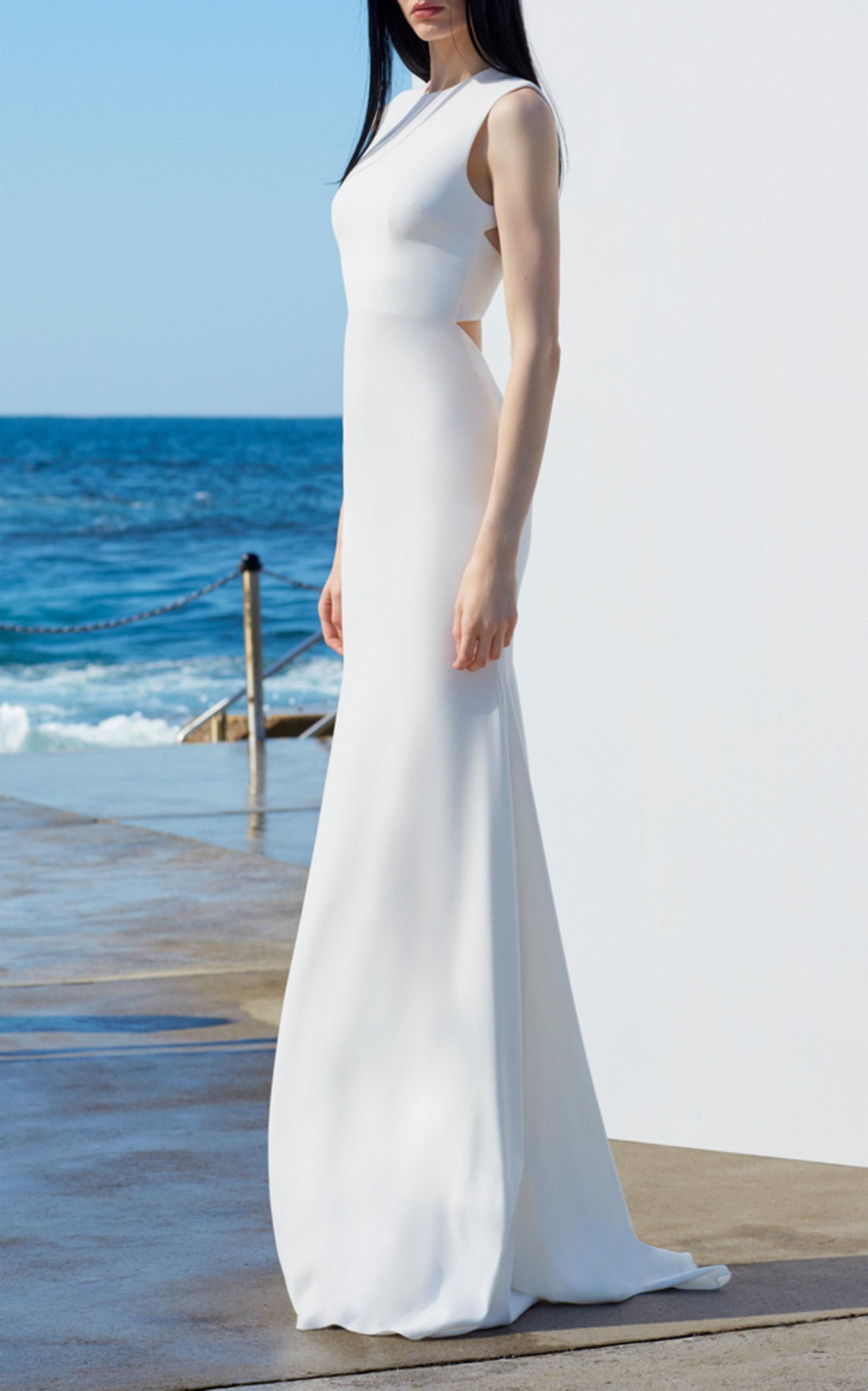 white open back gown