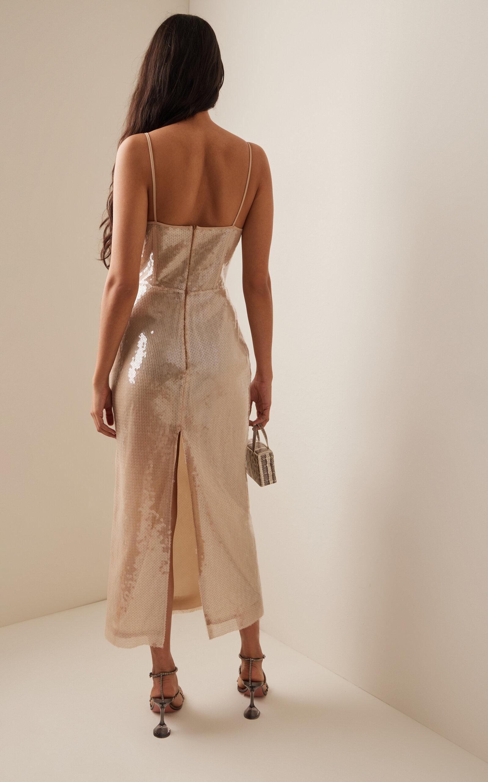 David Koma Sequined Midi Dress in Natural | Lyst