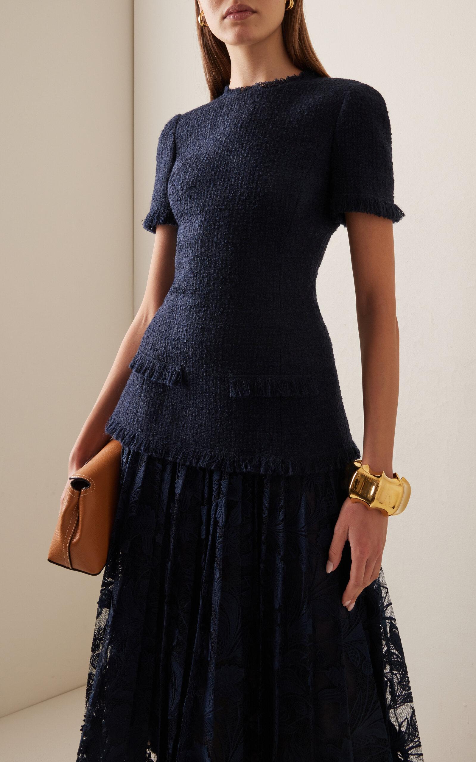 Oscar de la Renta Tailored Guipure-lace Wool-tweed Maxi Dress in Blue | Lyst