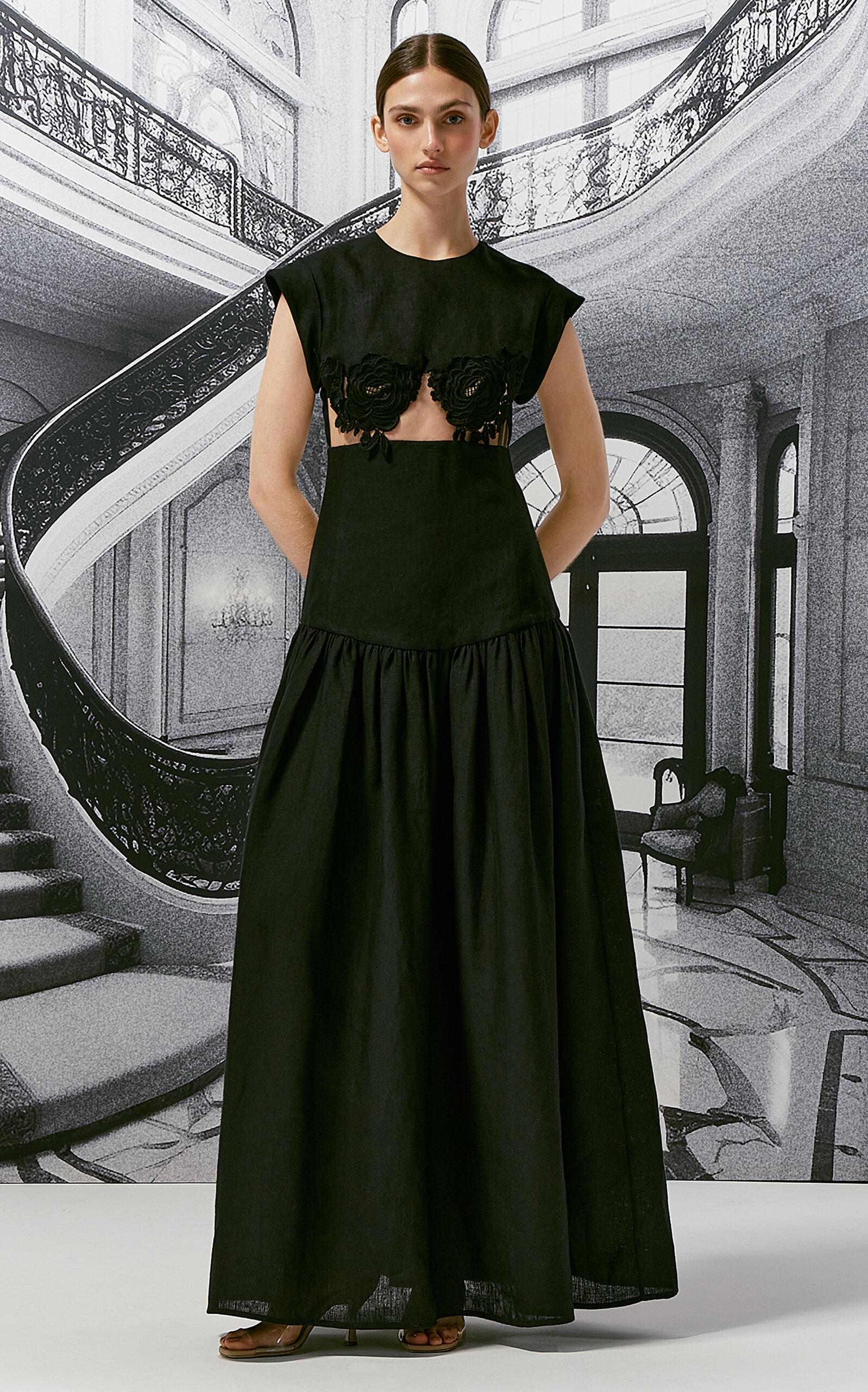 Silvia Tcherassi Hanane Embroidered Cutout Linen Maxi Dress in