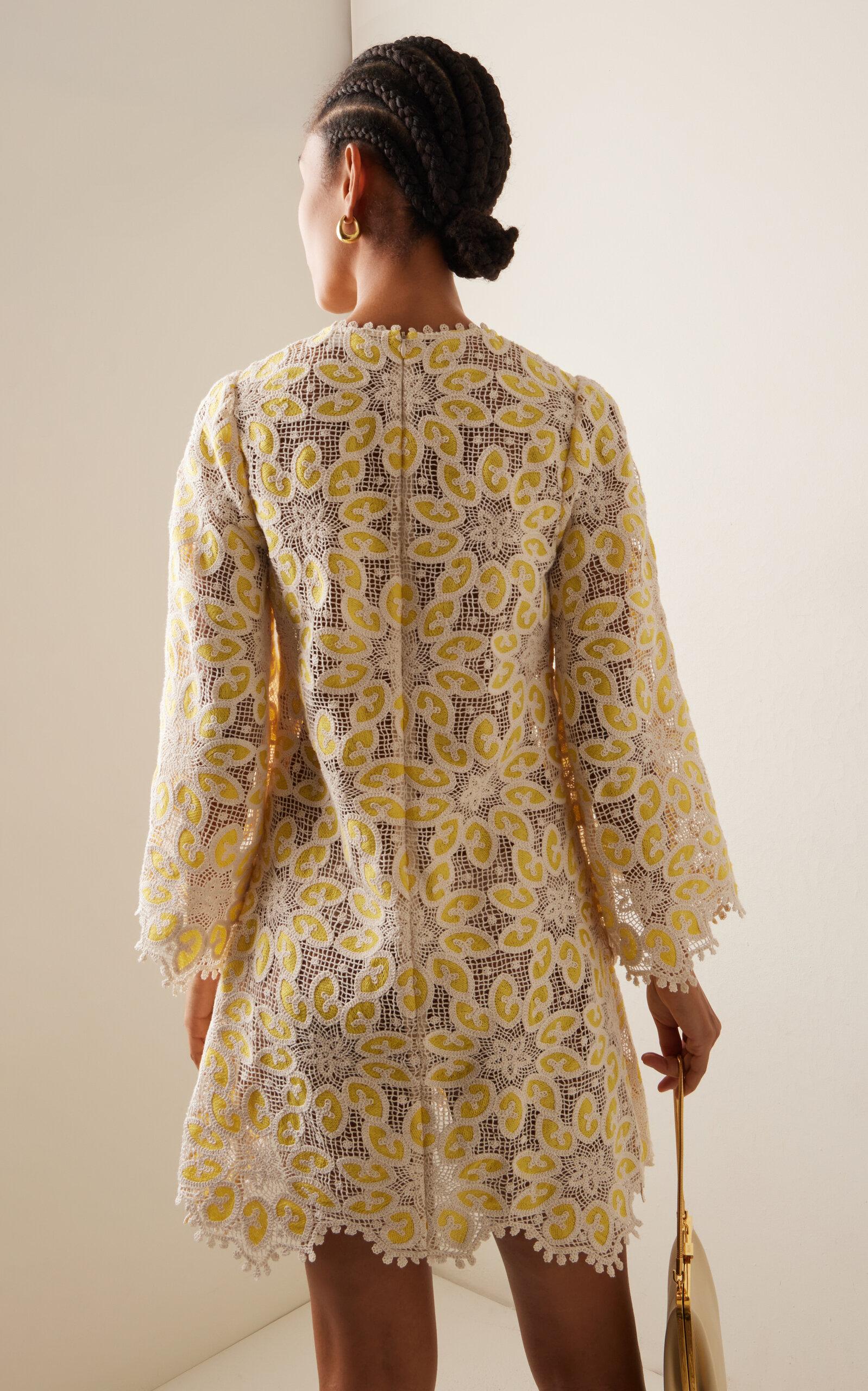 Zimmermann Golden Woven Lace Mini Dress in Natural | Lyst