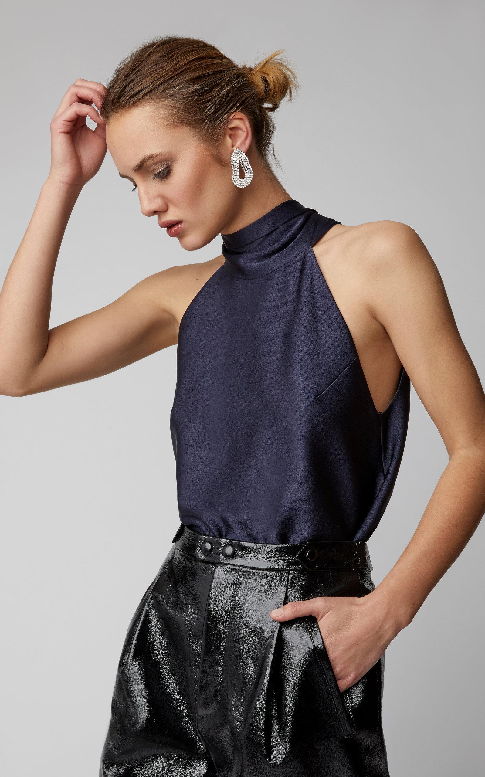 Galvan London Sashneck Satin Halter Top in Navy (Blue) Lyst