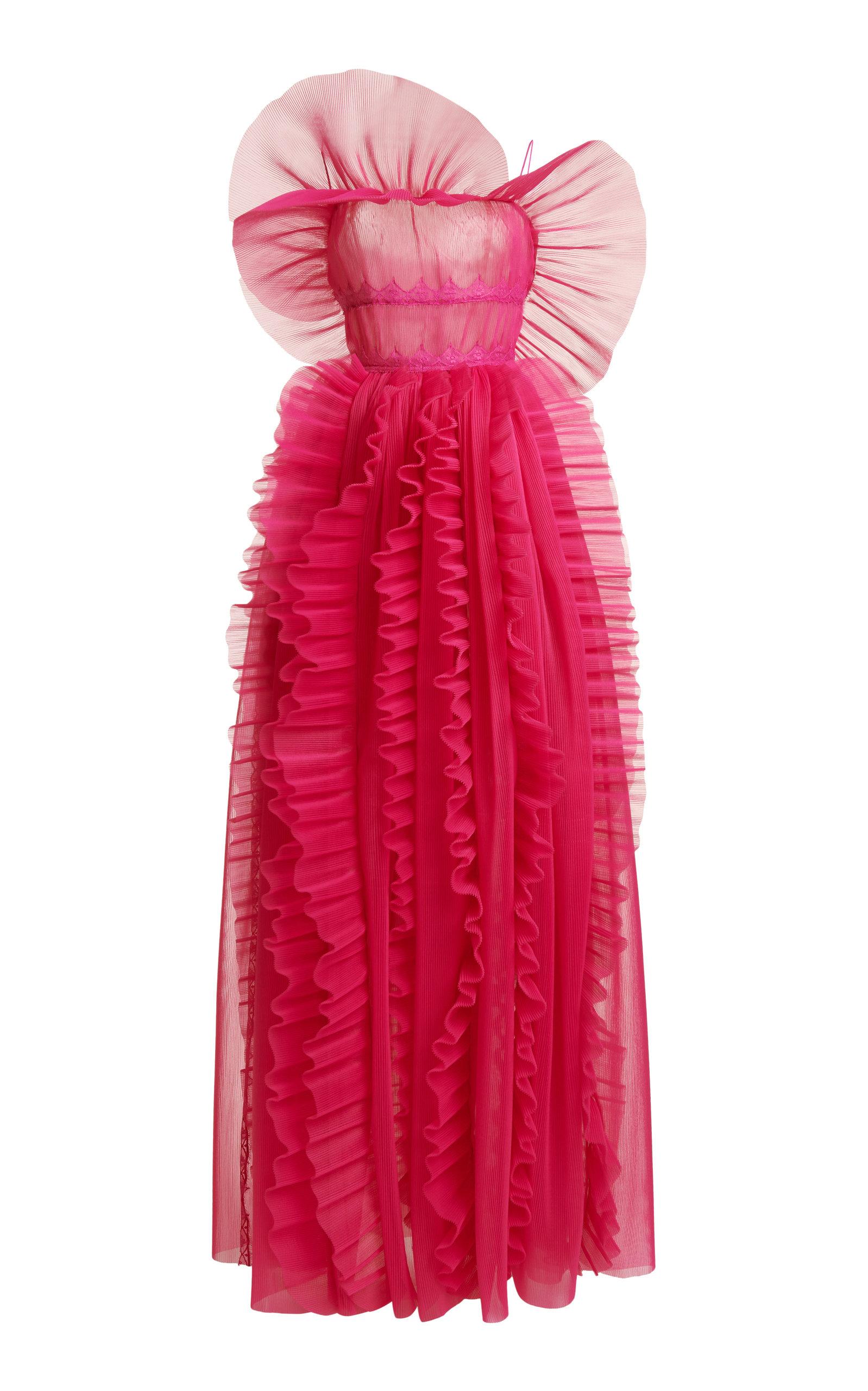 Zuhair Murad Sculptural Pleated Organza Gown in Red | Lyst