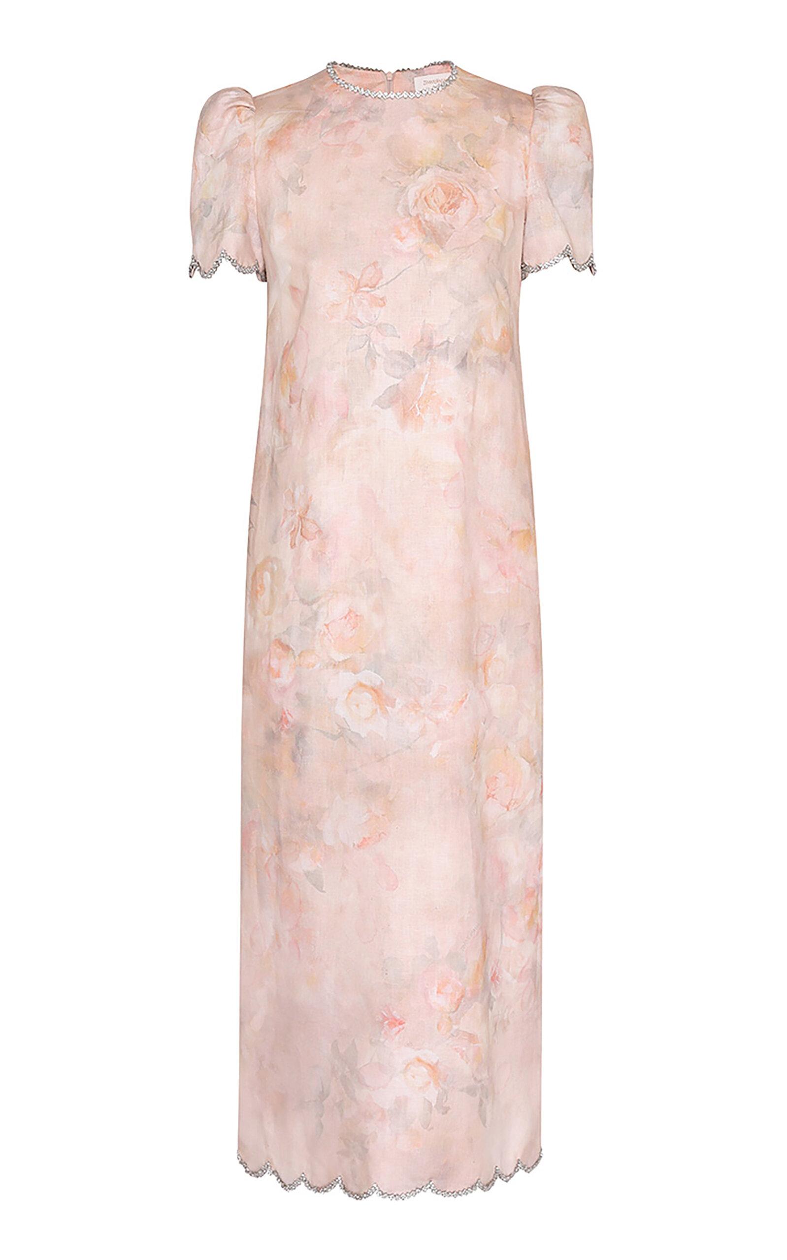 Zimmermann Exclusive Scalloped Linen Midi Dress in Pink | Lyst