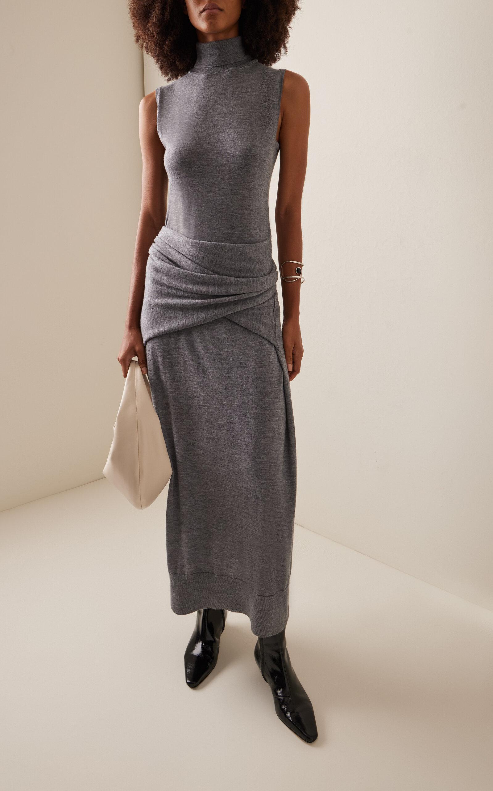 【TOTEME】ドレープ ウール＆シルク ミディドレス グレー TOTEME Draped Knit Maxi Dress in Gray | Lyst