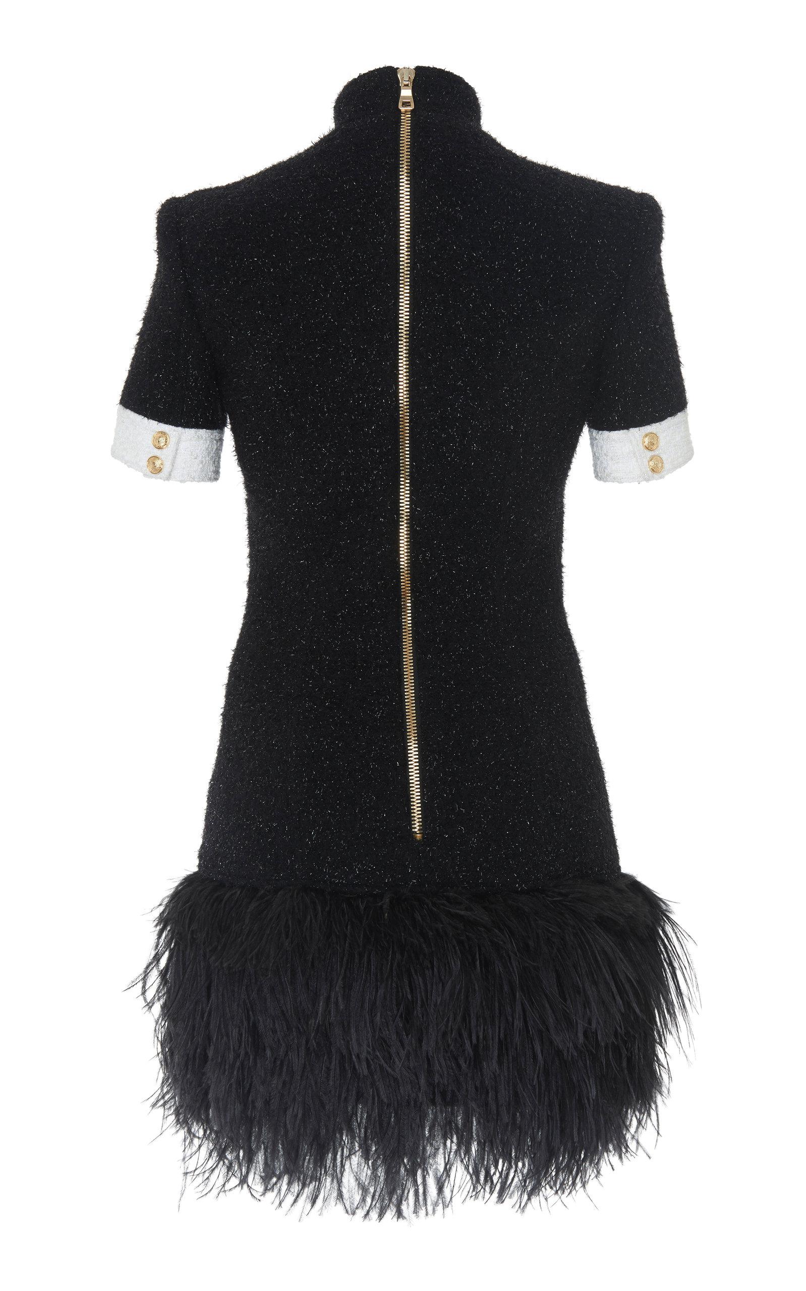 Balmain Feather Dress in Black |