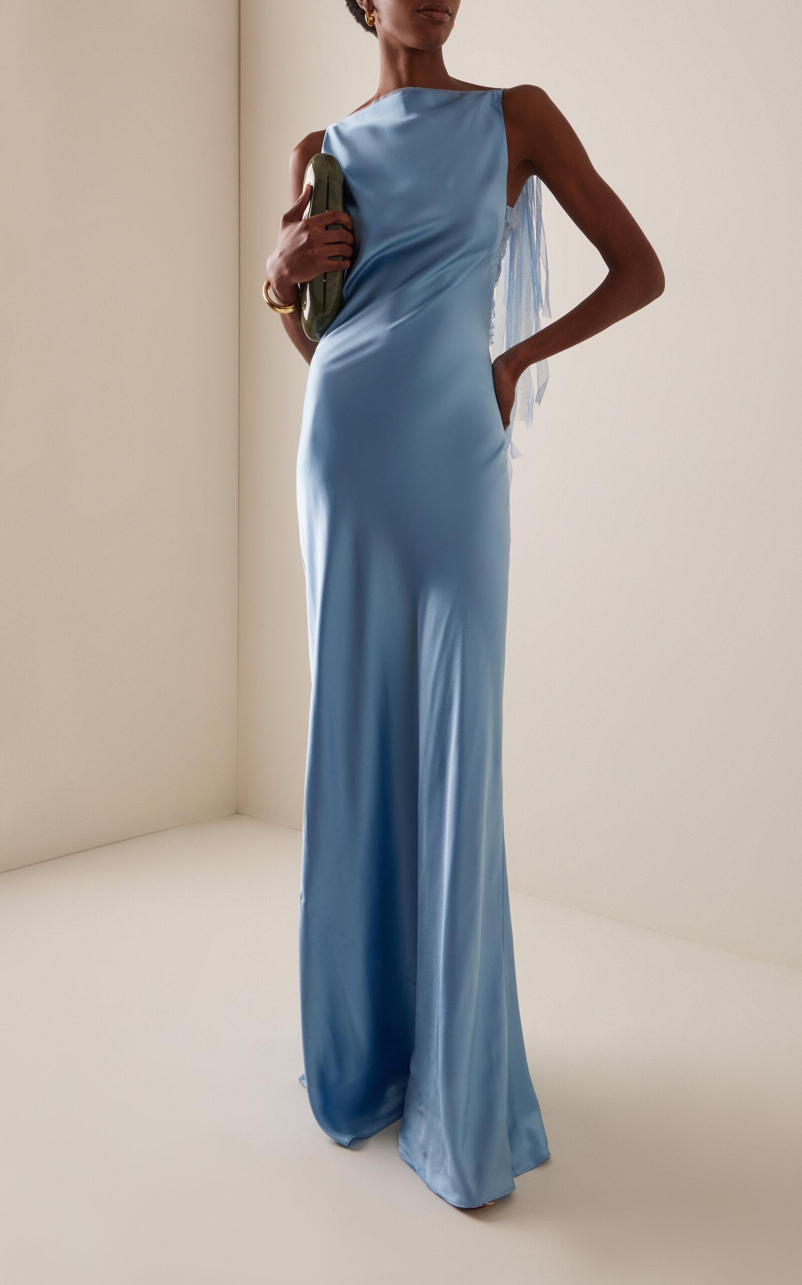 Christopher Esber Exclusive Lattice Lace-Detailed Silk Maxi Dress in Blue | Lyst Canada Christopher Esber Exclusive Lattice Lace-Detailed Silk Maxi Dress in Blue | Lyst Canada