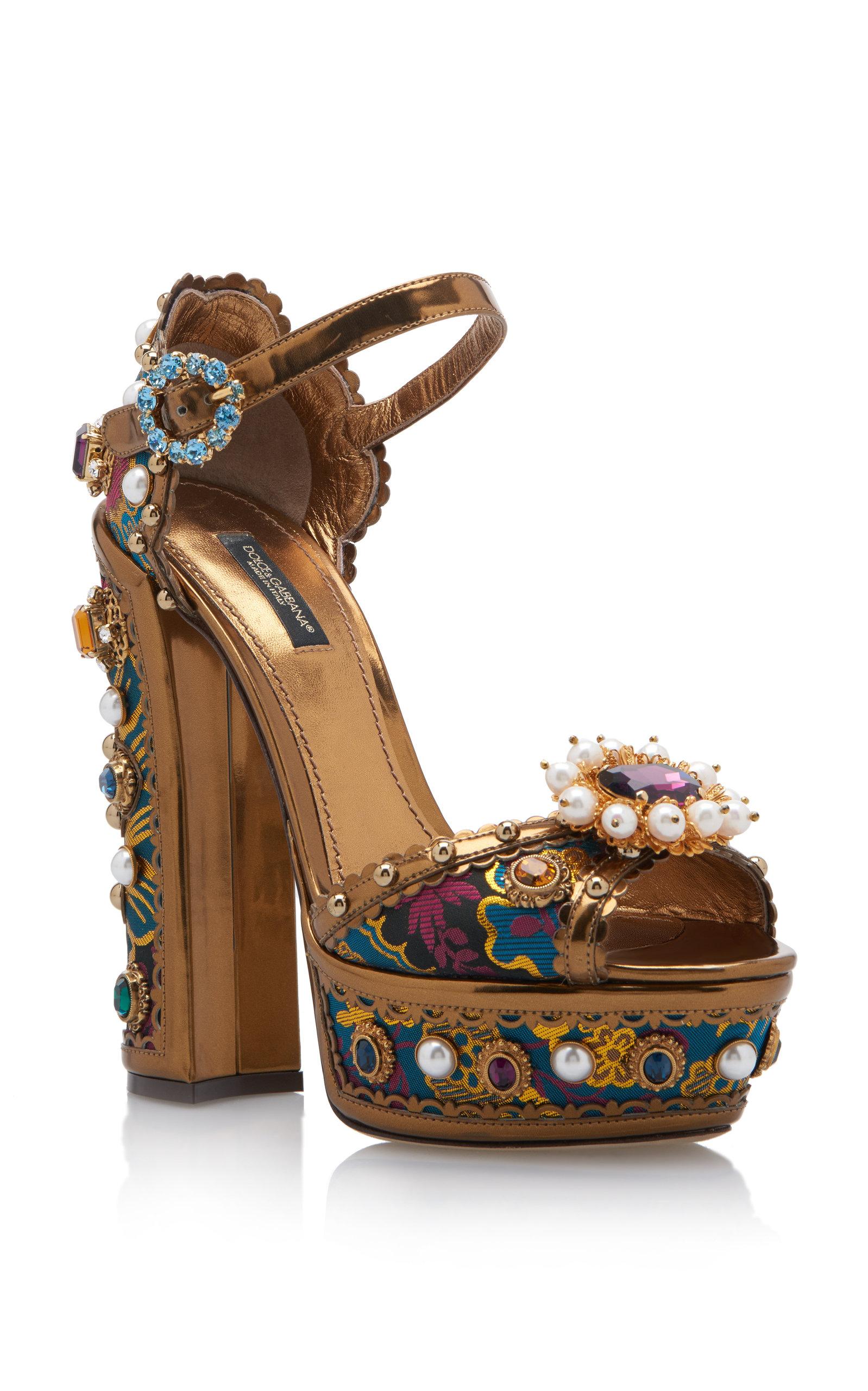 Dolce & Gabbana Jewel-embellished Metallic Leather Platform Sandals | Lyst