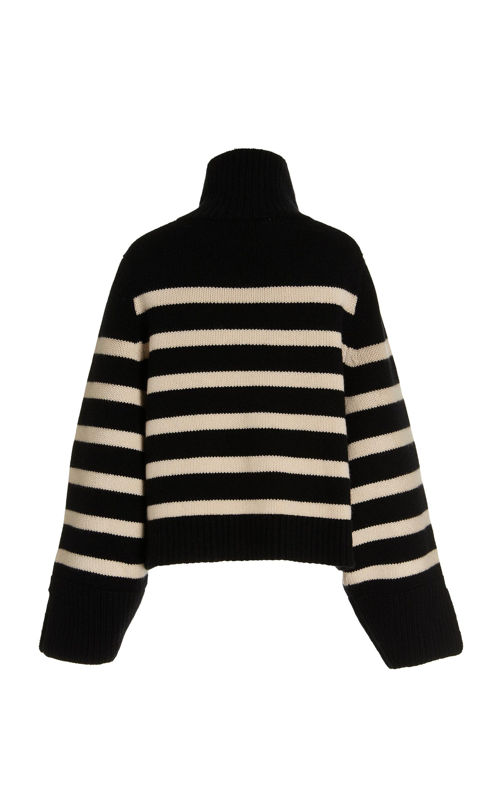 Khaite Marion Striped Cashmere Turtleneck Sweater in Black | Lyst