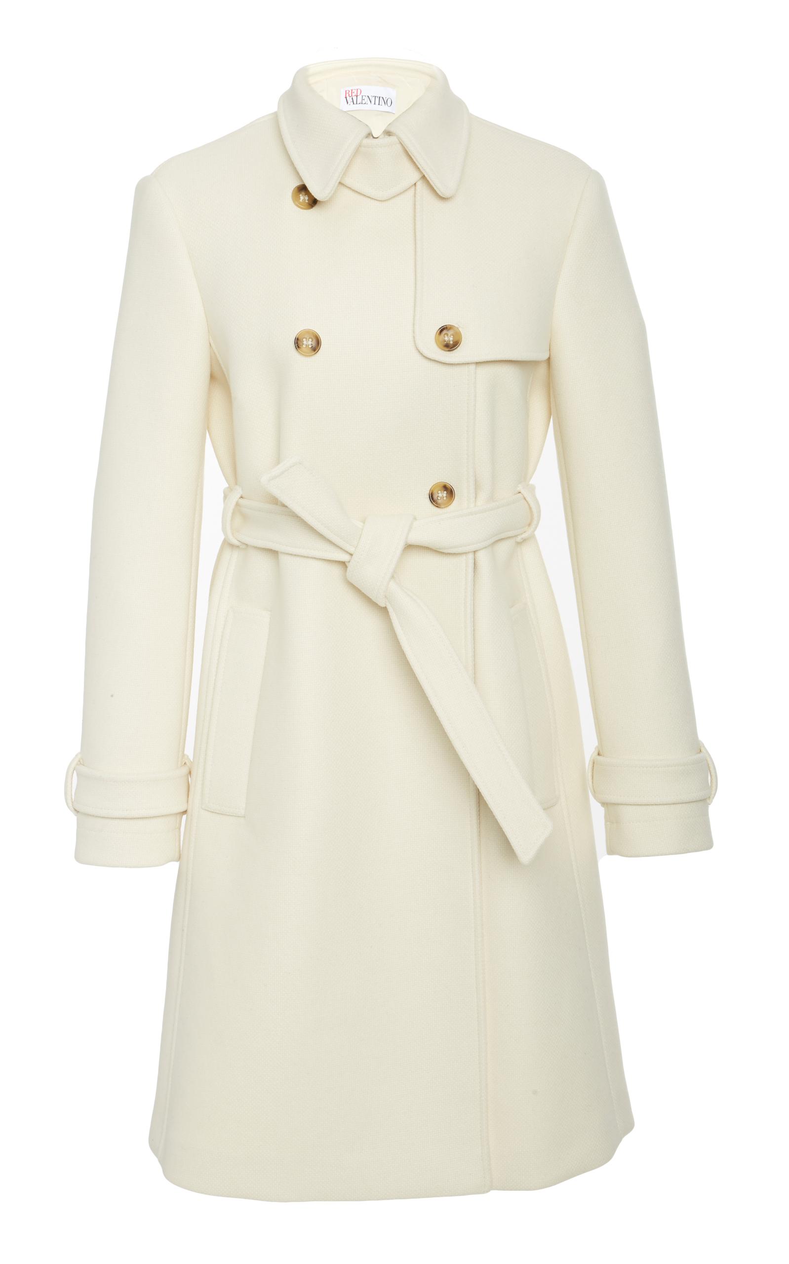 RED Valentino Double Breasted Belted Wool Coat in Ivory (White 
