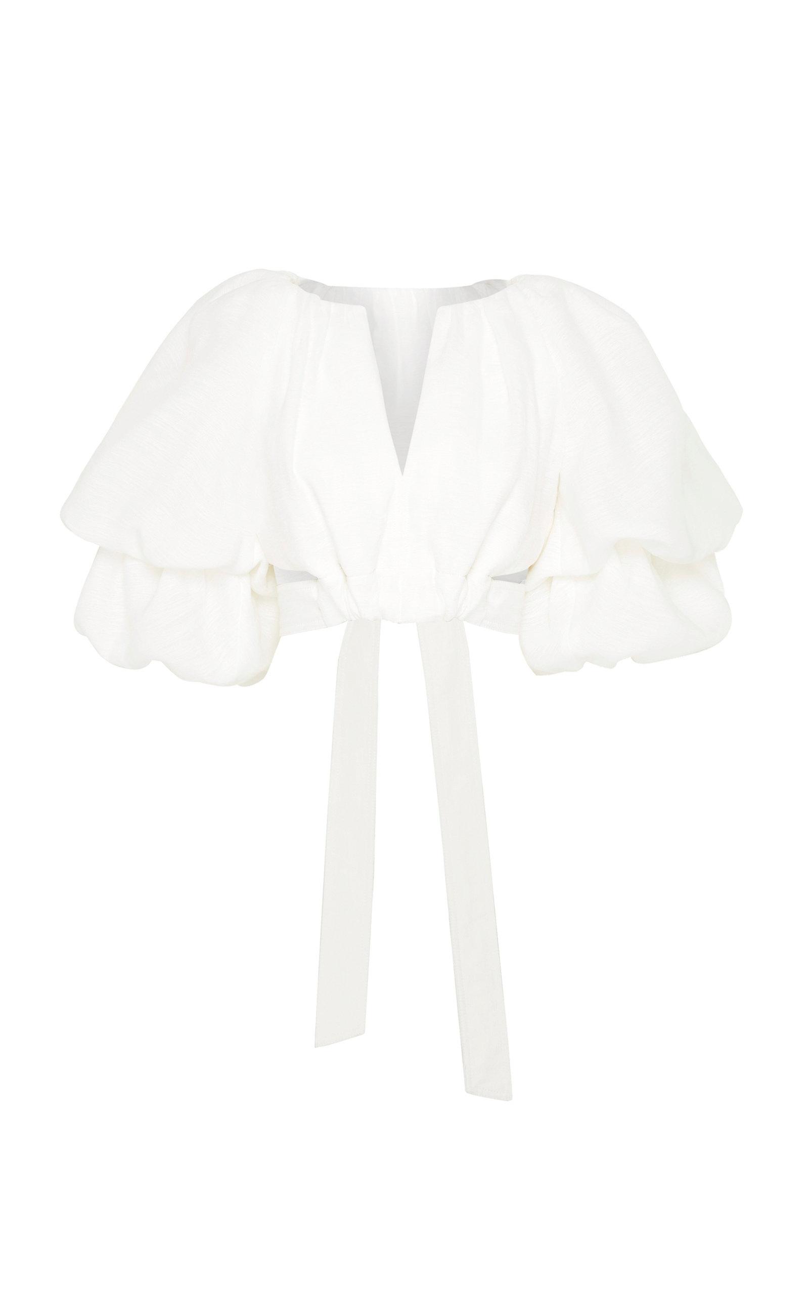 Aje. Impression Puff-sleeve Plisse Crop Top in White | Lyst