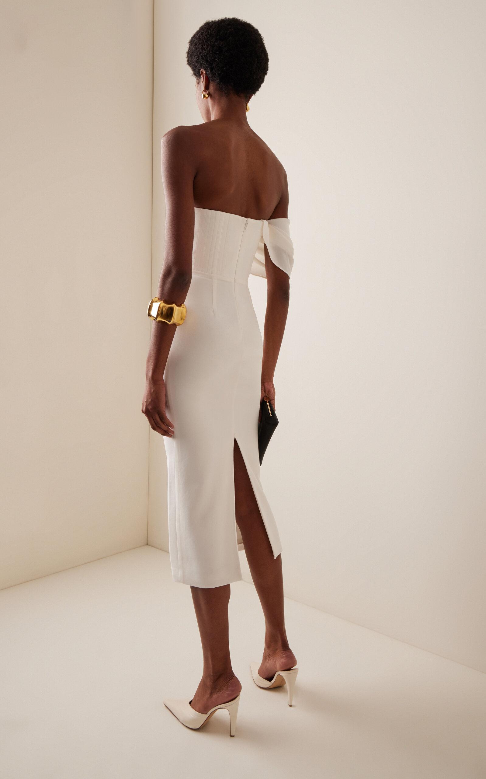 alex perry white midi dress Callan strapless crepe midi dress - white