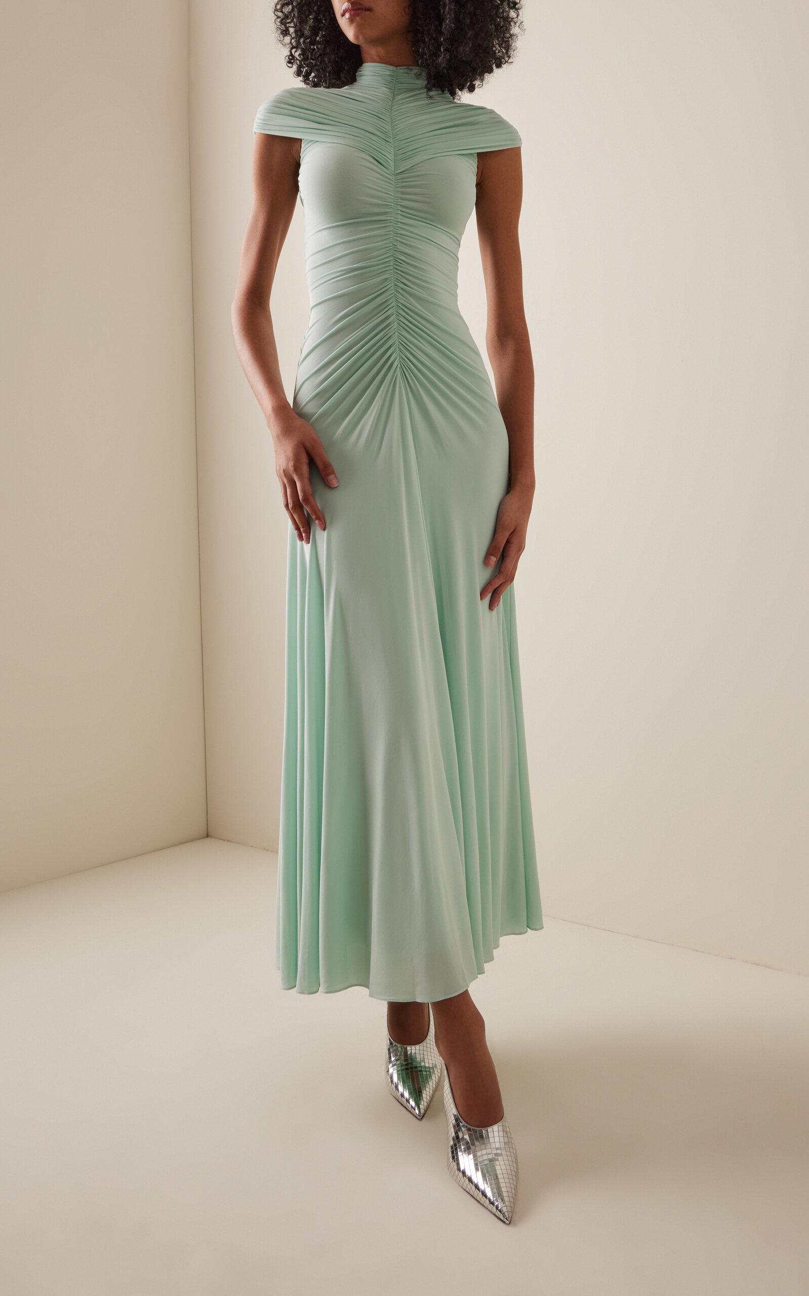 Alaïa Ruched Jersey Maxi Dress in Blue | Lyst Canada