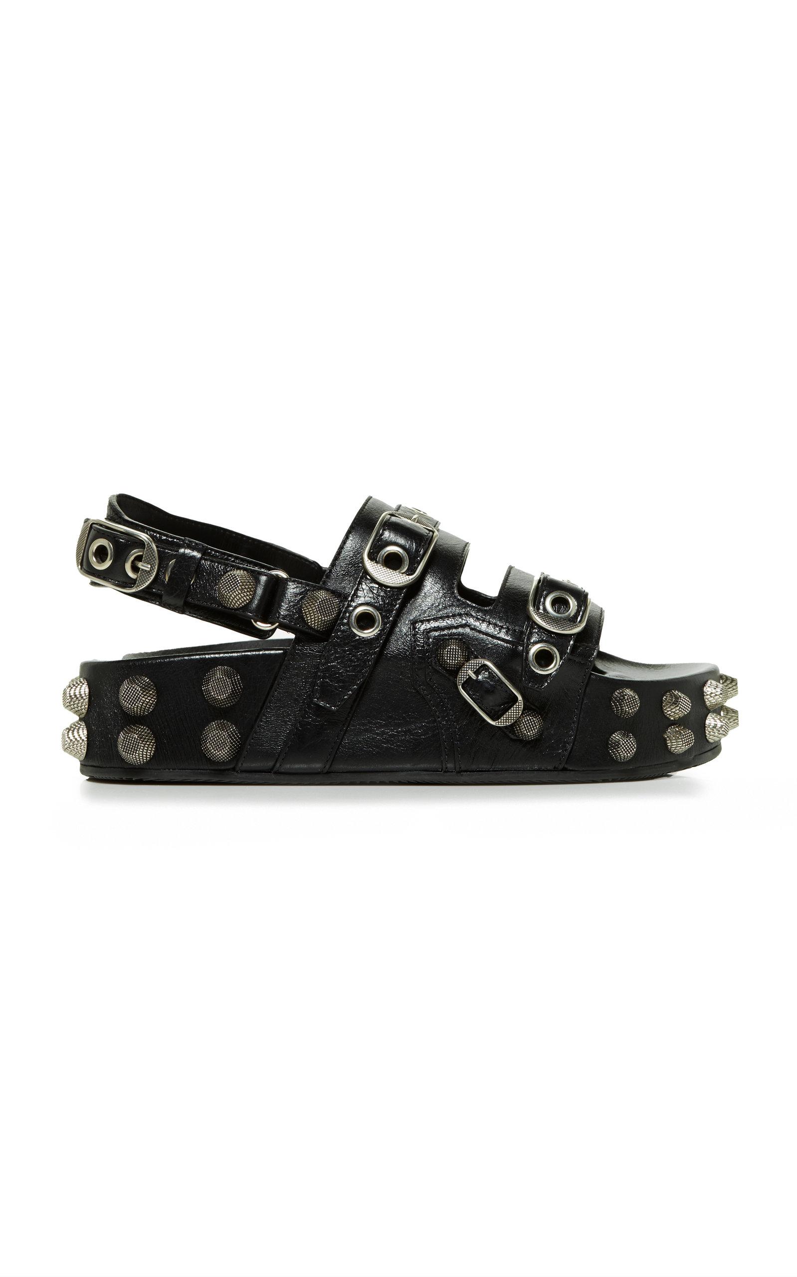 Balenciaga Cagole Studded Leather Sandals in Black | Lyst