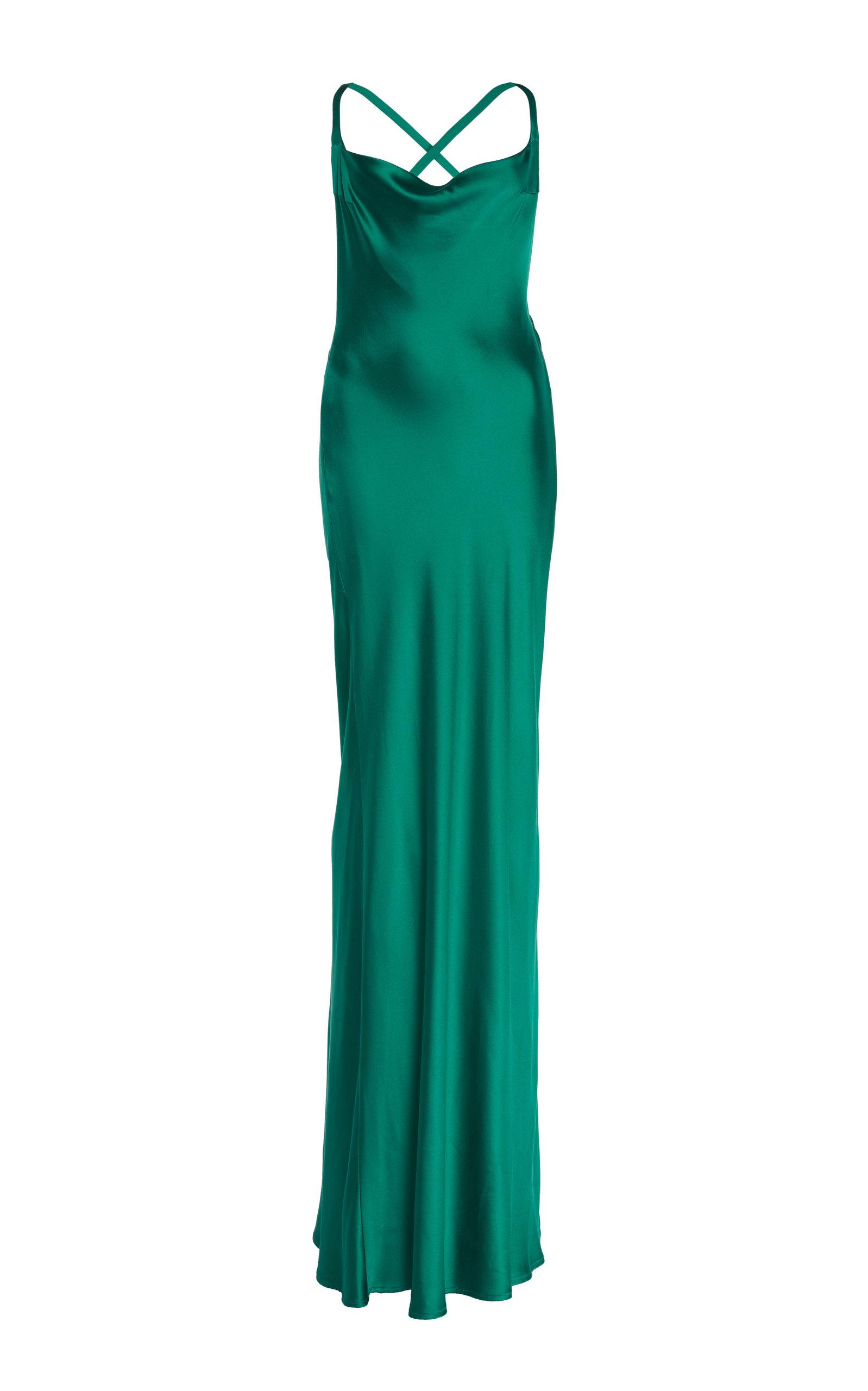 Galvan London Whiteley Cowl Neck Silk-satin Gown in Green | Lyst