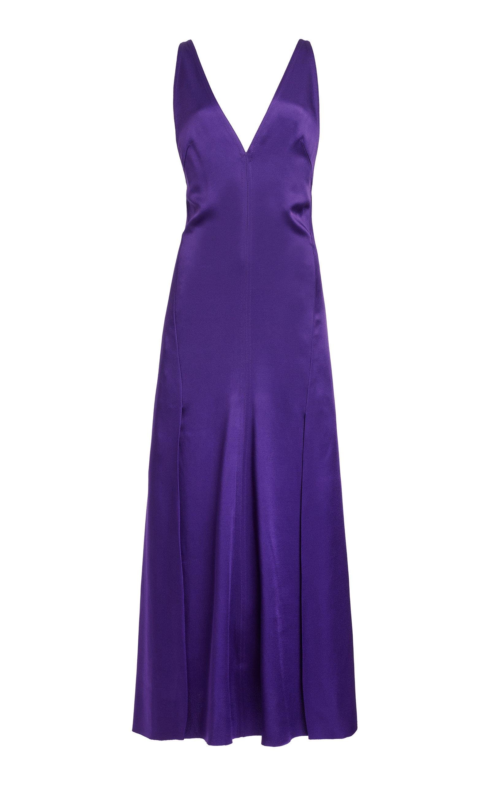 Victoria Beckham Panelled Satin And Crepe Midi Dress in Purple | Lyst