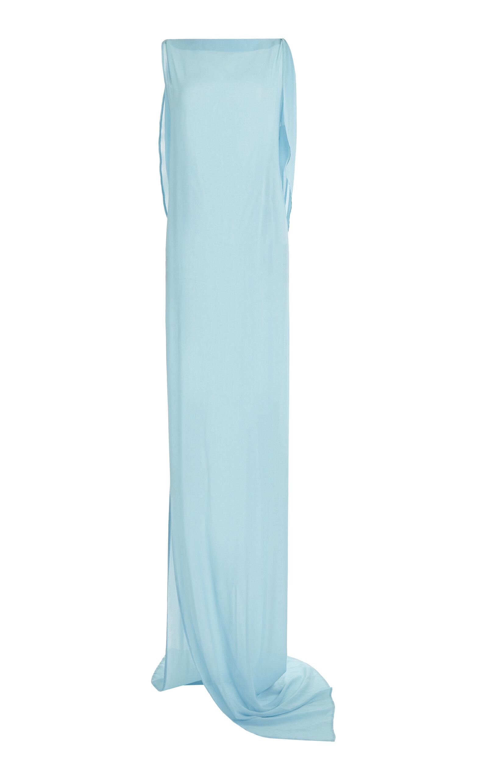 Jacquemus Ameno Draped Silk Chiffon Maxi Dress in Blue