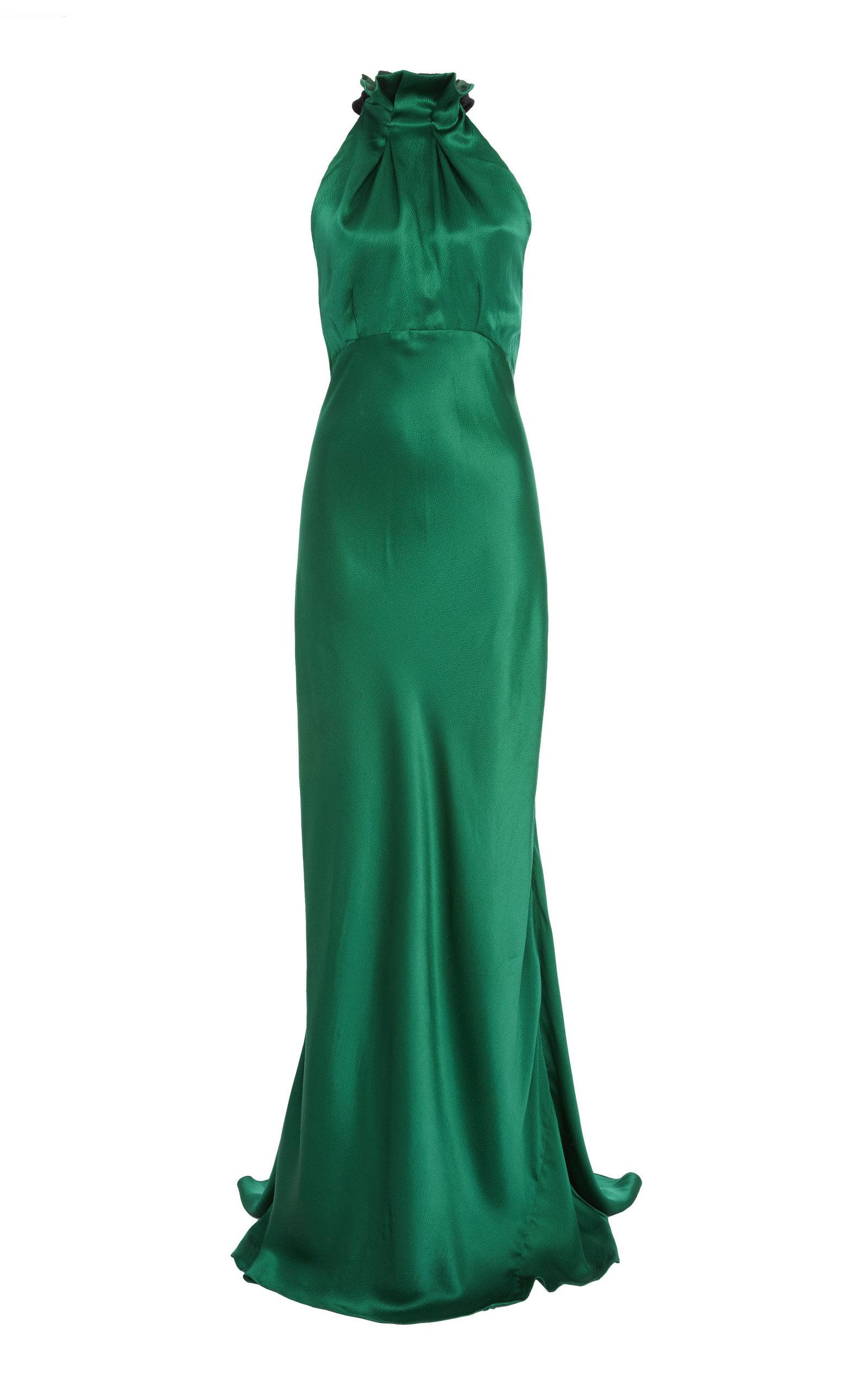 slim fit dress slacks Nari High Neck Handkerchief Hem Mini Dress in bright lime main image 0