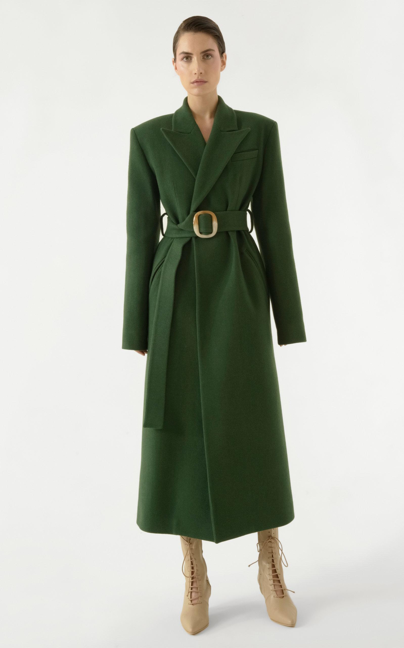 Green wool belted coat Clearance