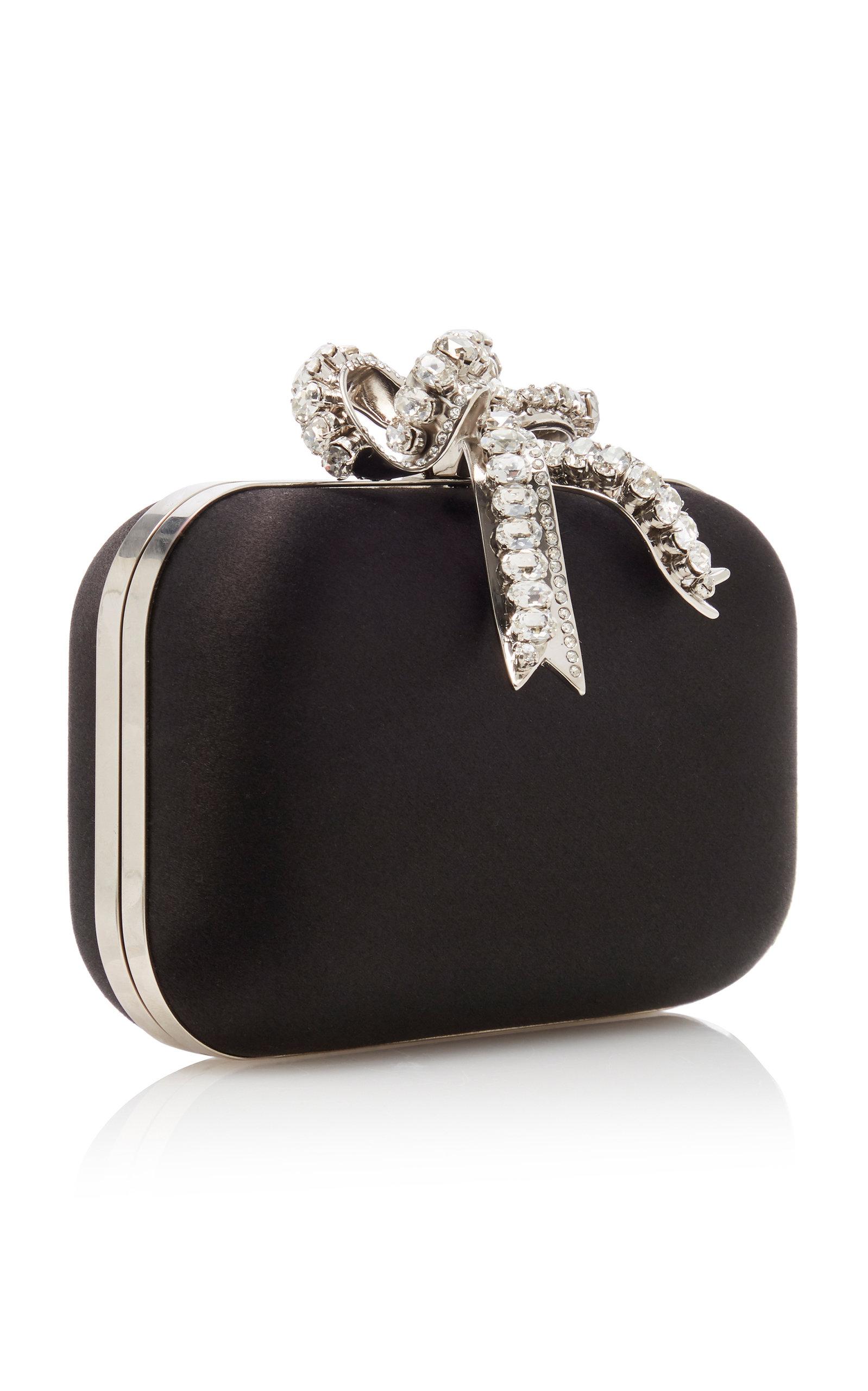 Jimmy Choo Cloud Satin Crystal Bow Clutch Bag in Black Lyst