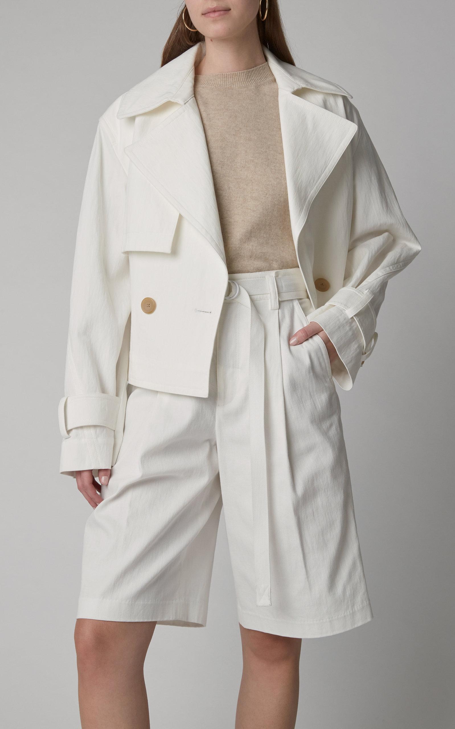 Vince Cropped Belted Linen Jacket in White - Lyst
