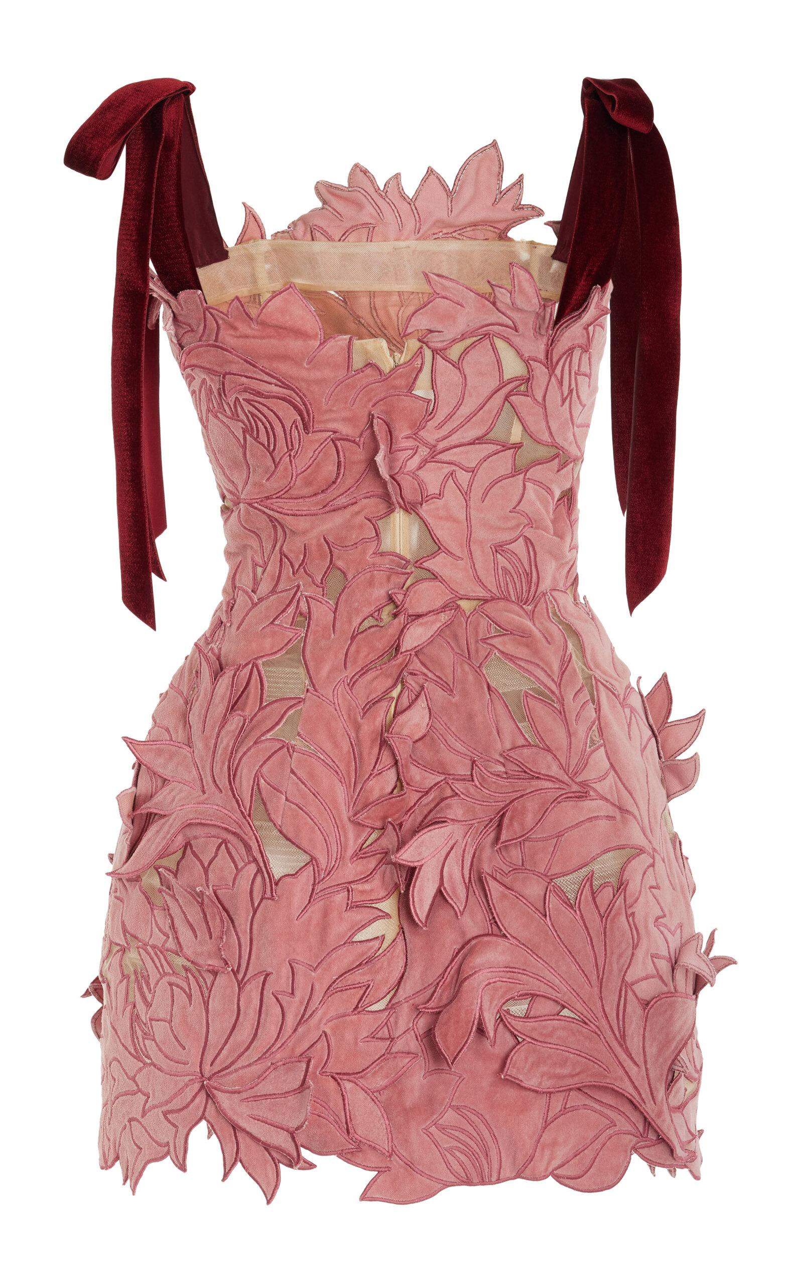 Oscar de la Renta Bow-detailed Lace Mini Dress in Pink | Lyst