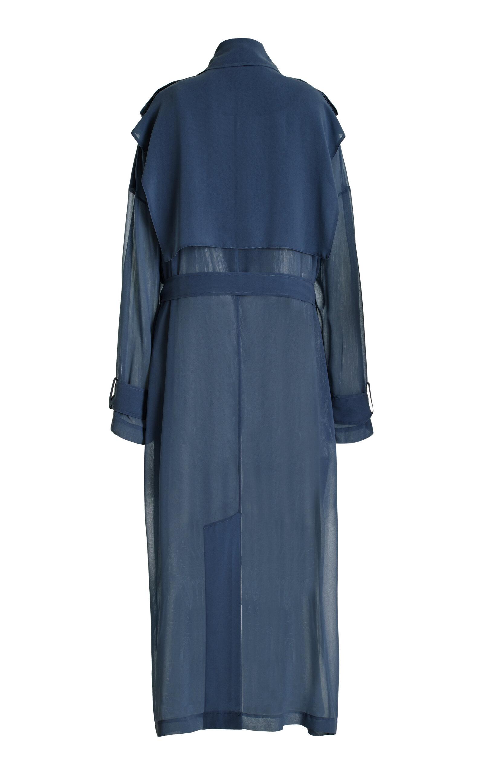 LAPOINTE Sheer Georgette Trench Coat in Blue Lyst
