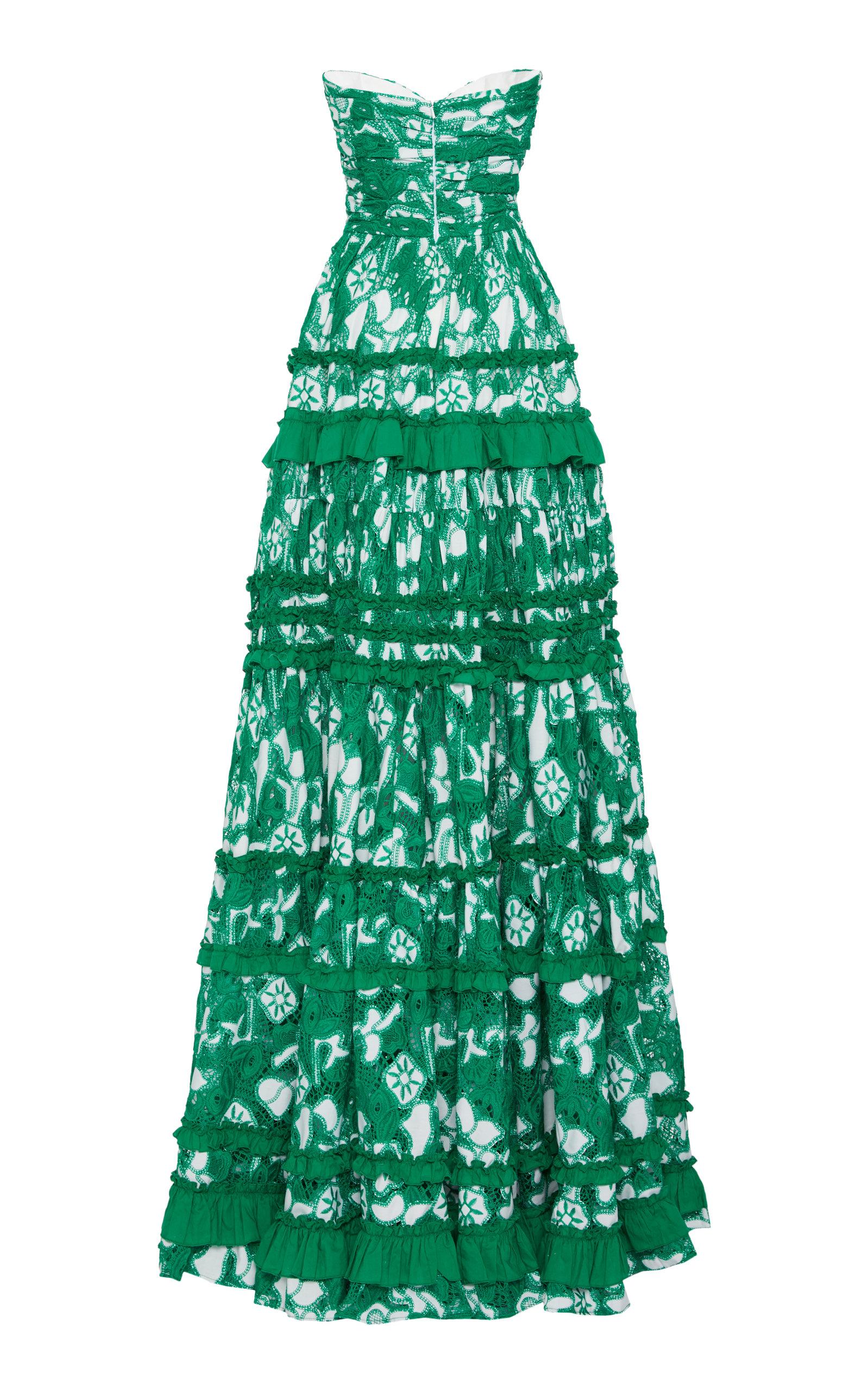 Alexis Samanta Tiered Ruffle Cotton Dress in Green | Lyst