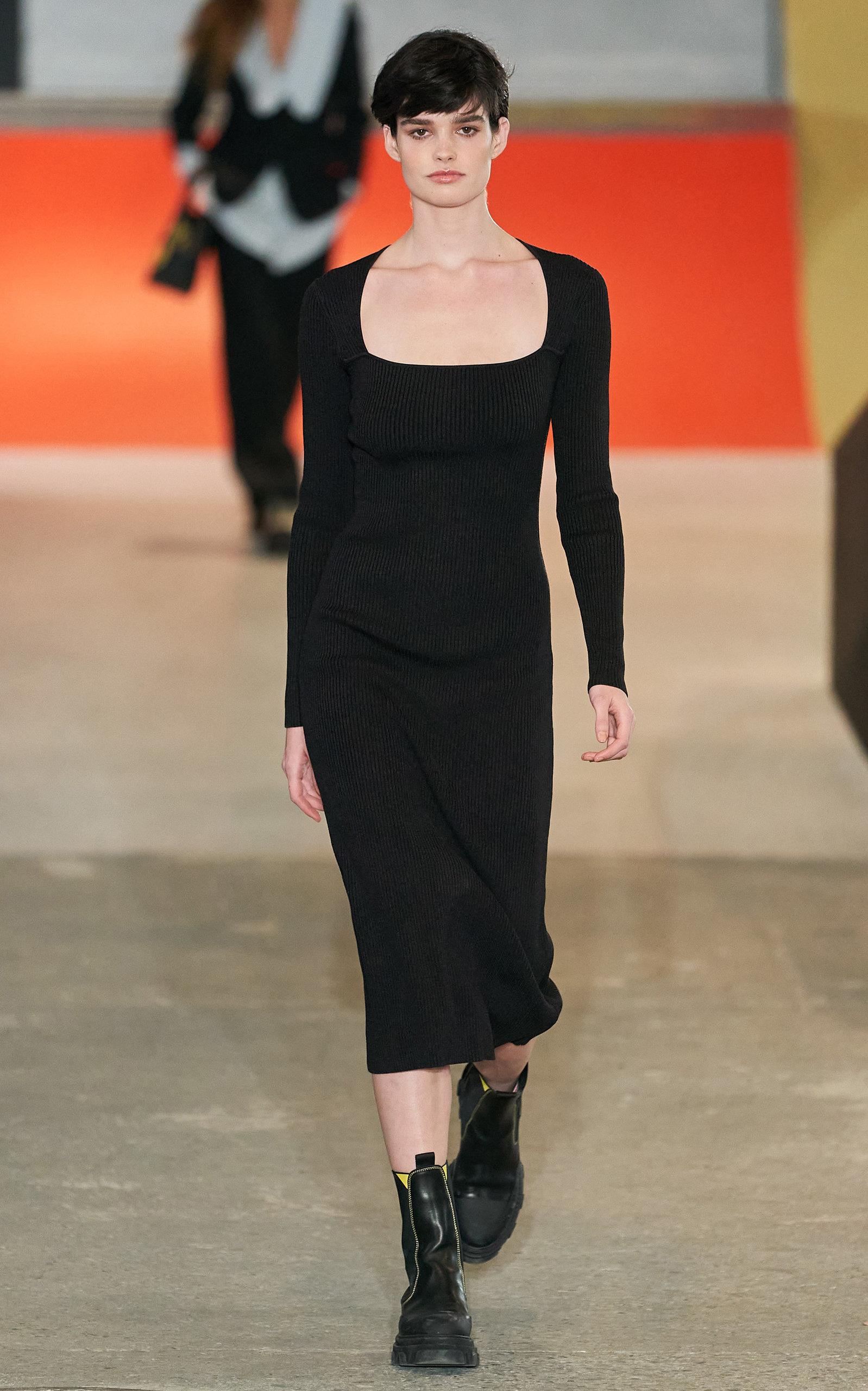 ワンピース GANNI MELANGE RIB KNIT DRESS GANNI Mélange ribbed-knit midi dress | THE OUTNET