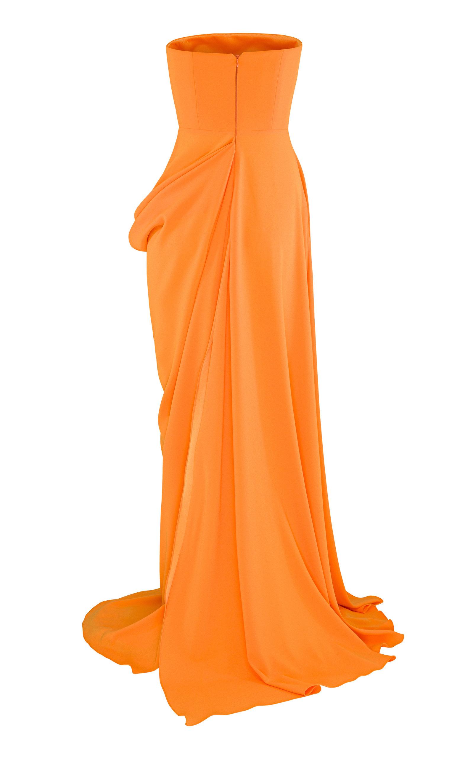 alex perry orange strapless dress ALEX PERRY Harland strapless asymmetric draped satin-crepe gown
