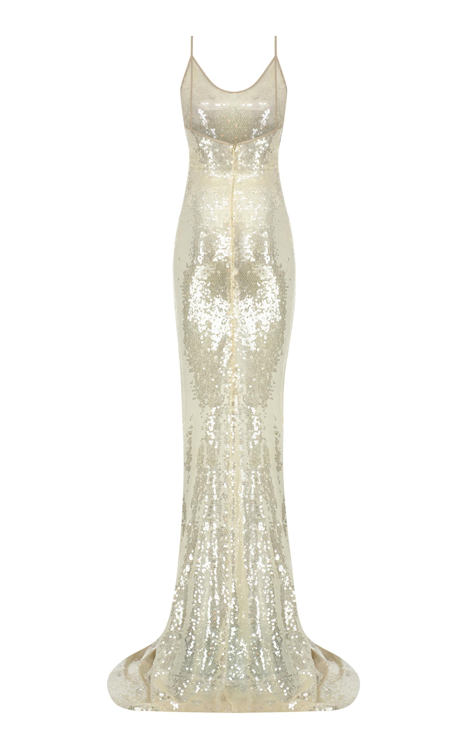 The New Arrivals Ilkyaz Ozel Gwyneth Sequined Maxi Slip Dress in White |  Lyst
