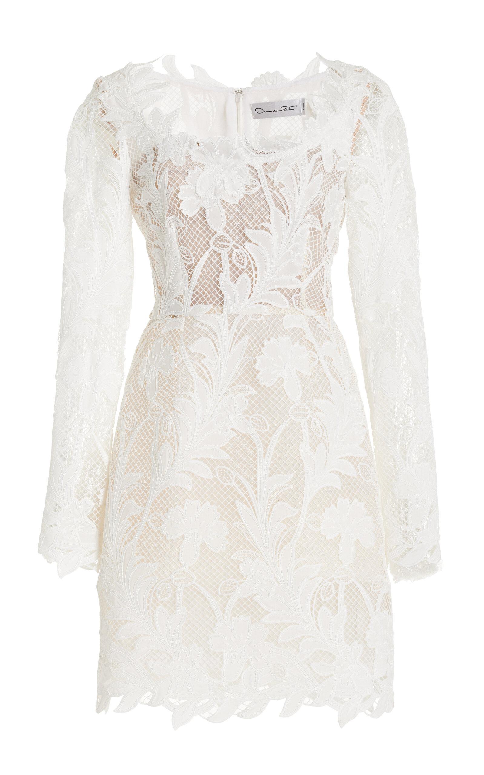Oscar de la Renta Marbled Carnation Guipure Mini Dress in White | Lyst