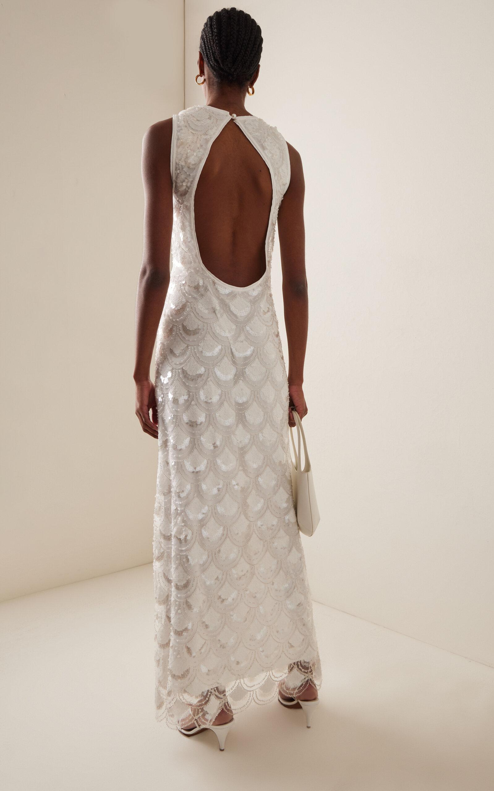 ROTATE BIRGER CHRISTENSEN Sequins Cutout Maxi Dress in White