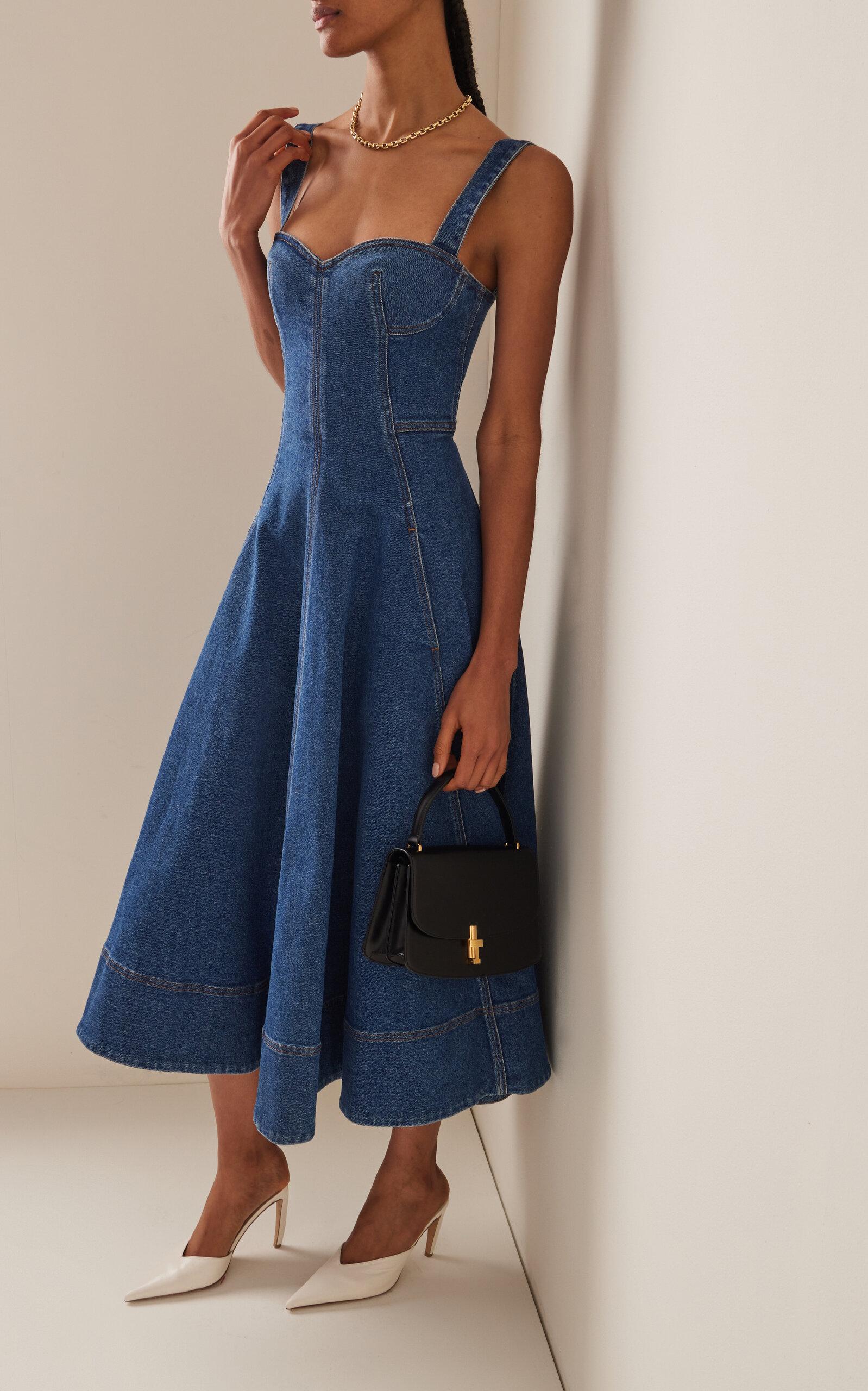 Oscar de la Renta Sweetheart-neck Denim Dress in Blue | Lyst
