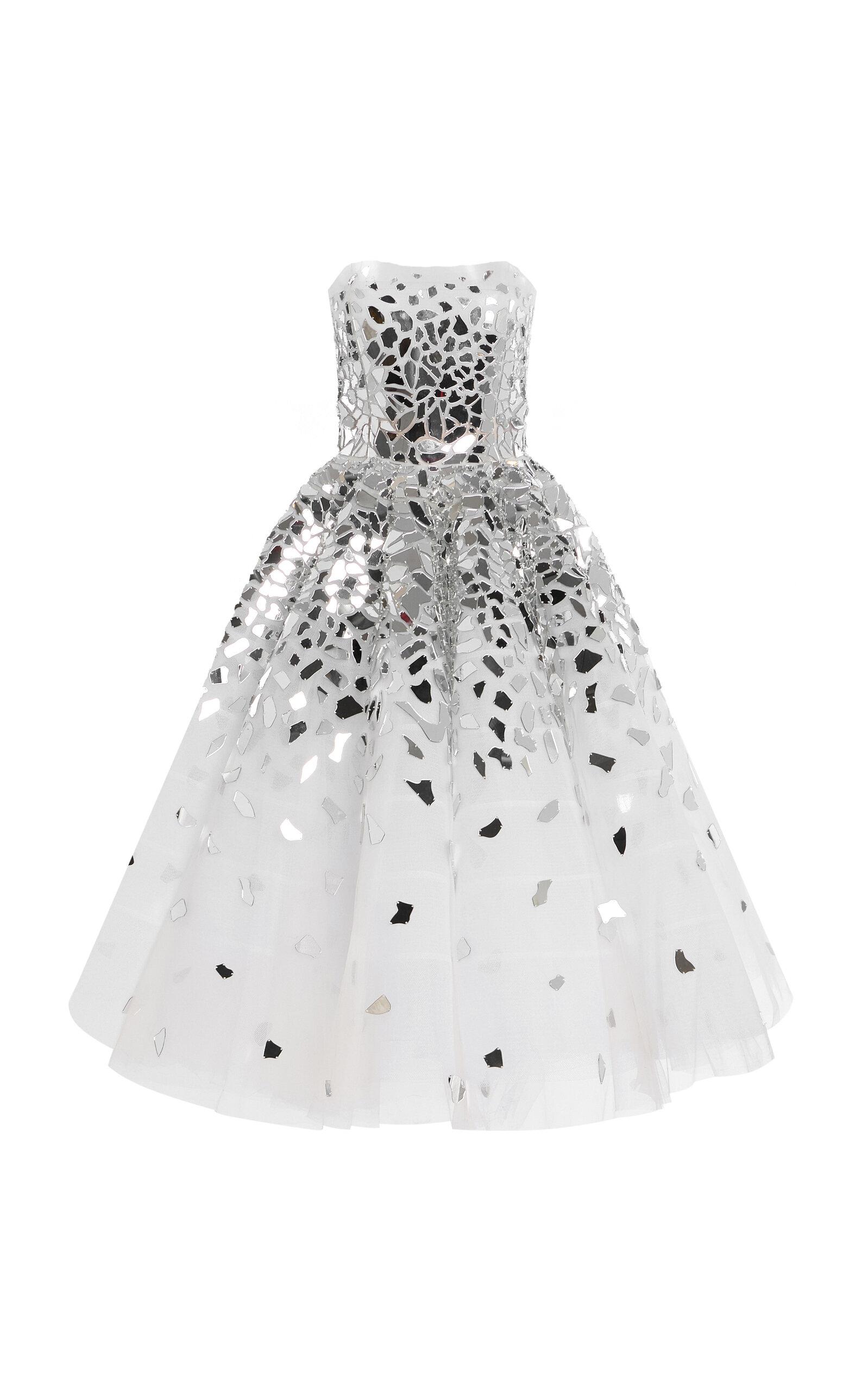 Oscar de la Renta Mirror-Mosaic Tulle Midi Dress in White | Lyst Oscar de la Renta Mirror-Mosaic Tulle Midi Dress in White | Lyst