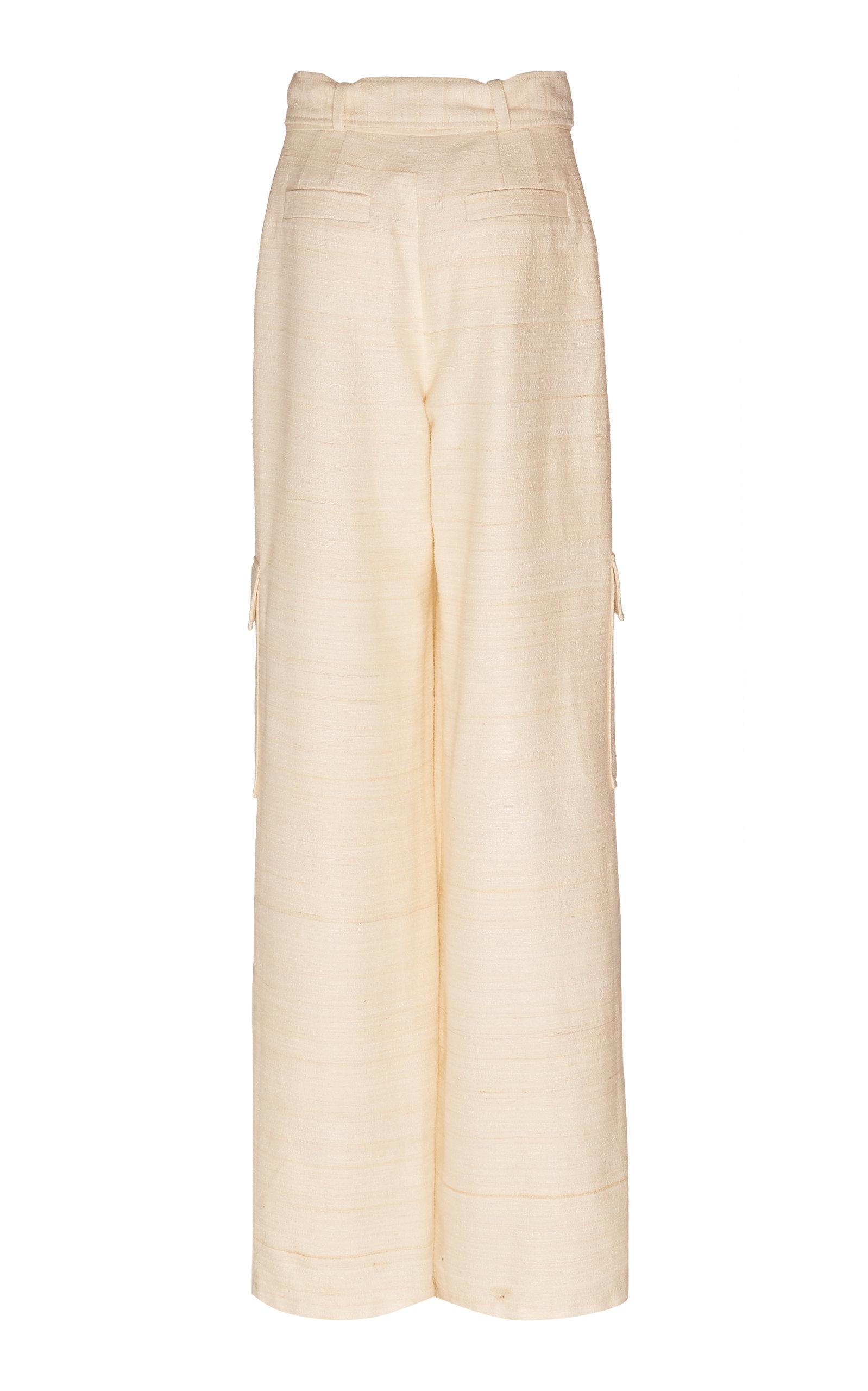 Oscar de la Renta Silk Cargo Wide-leg Pants in Natural - Lyst