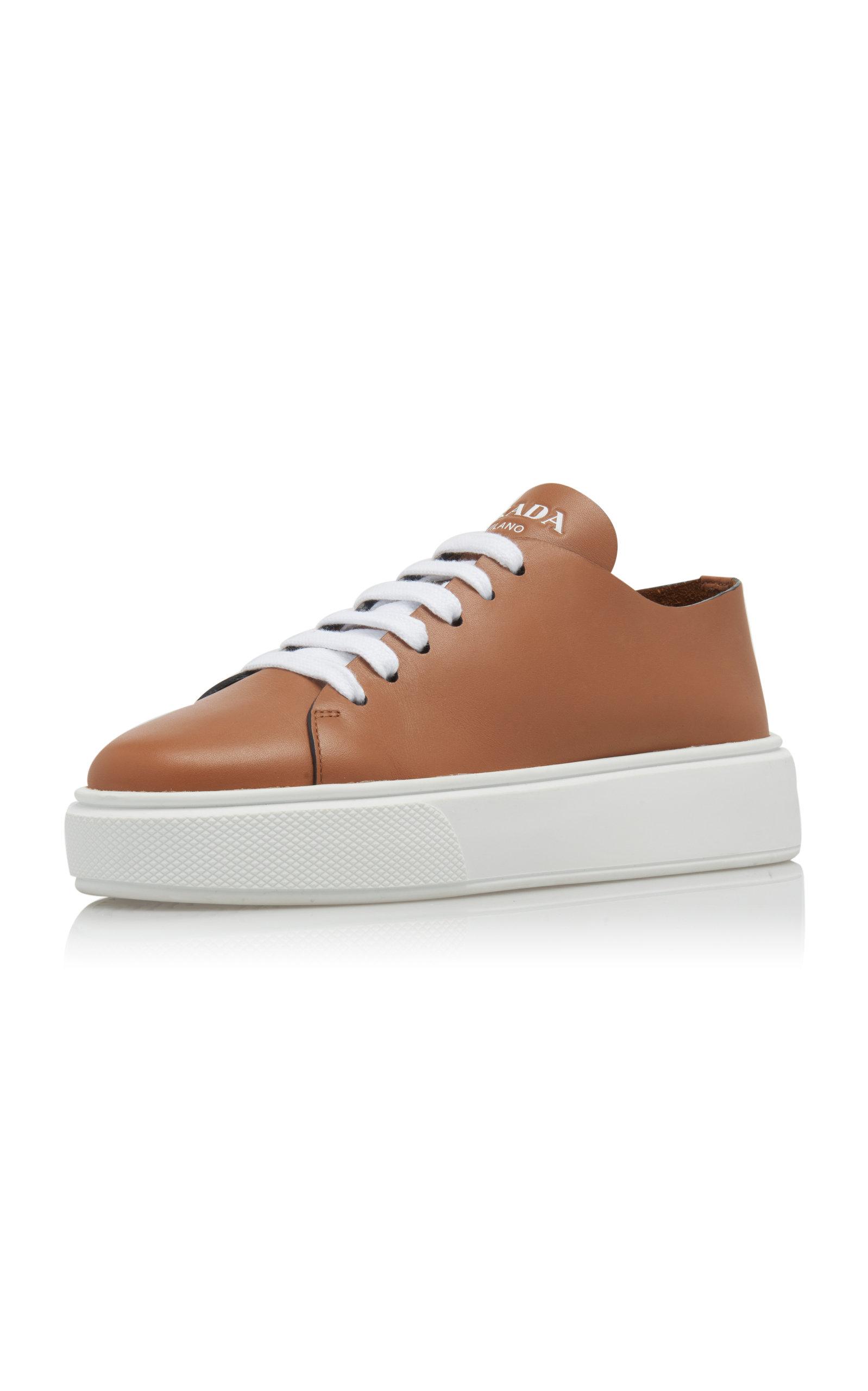Prada Minimal Leather Trainers in Brown | Lyst