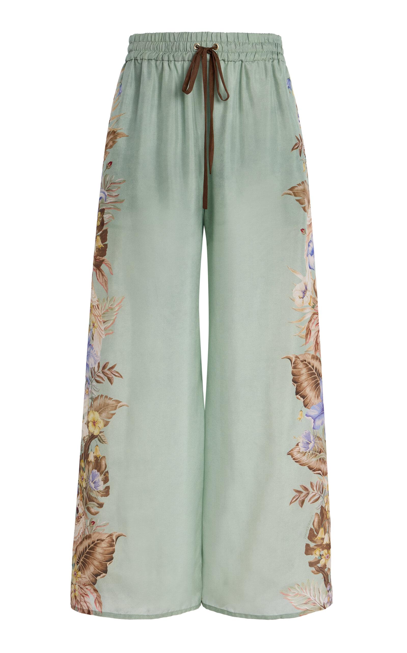 Zimmermann Silk Coco Relaxed Trousers in Green | Lyst UK